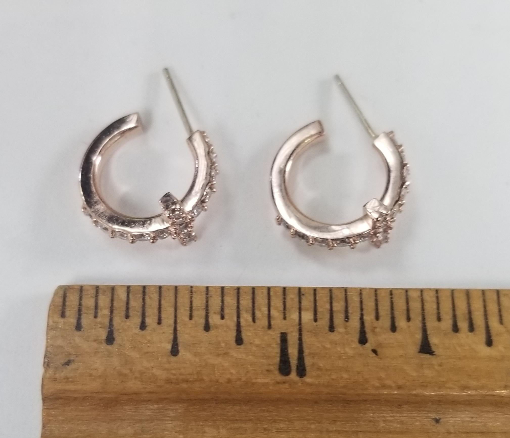 Modern 14k Rose Gold Diamond Cross Hoop Earrings For Sale