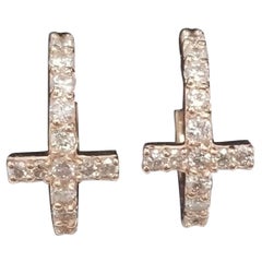 14k Rose Gold Diamond Cross Hoop Earrings