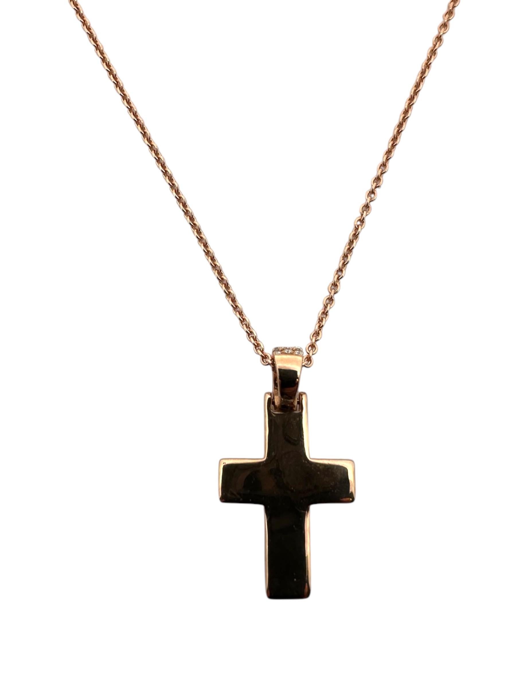 Women's 14K Rose Gold Diamond Cross Pendant Necklace For Sale