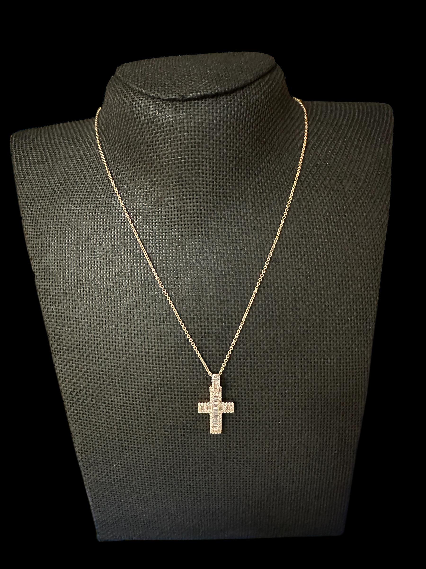 14K Rose Gold Diamond Cross Pendant Necklace For Sale 1