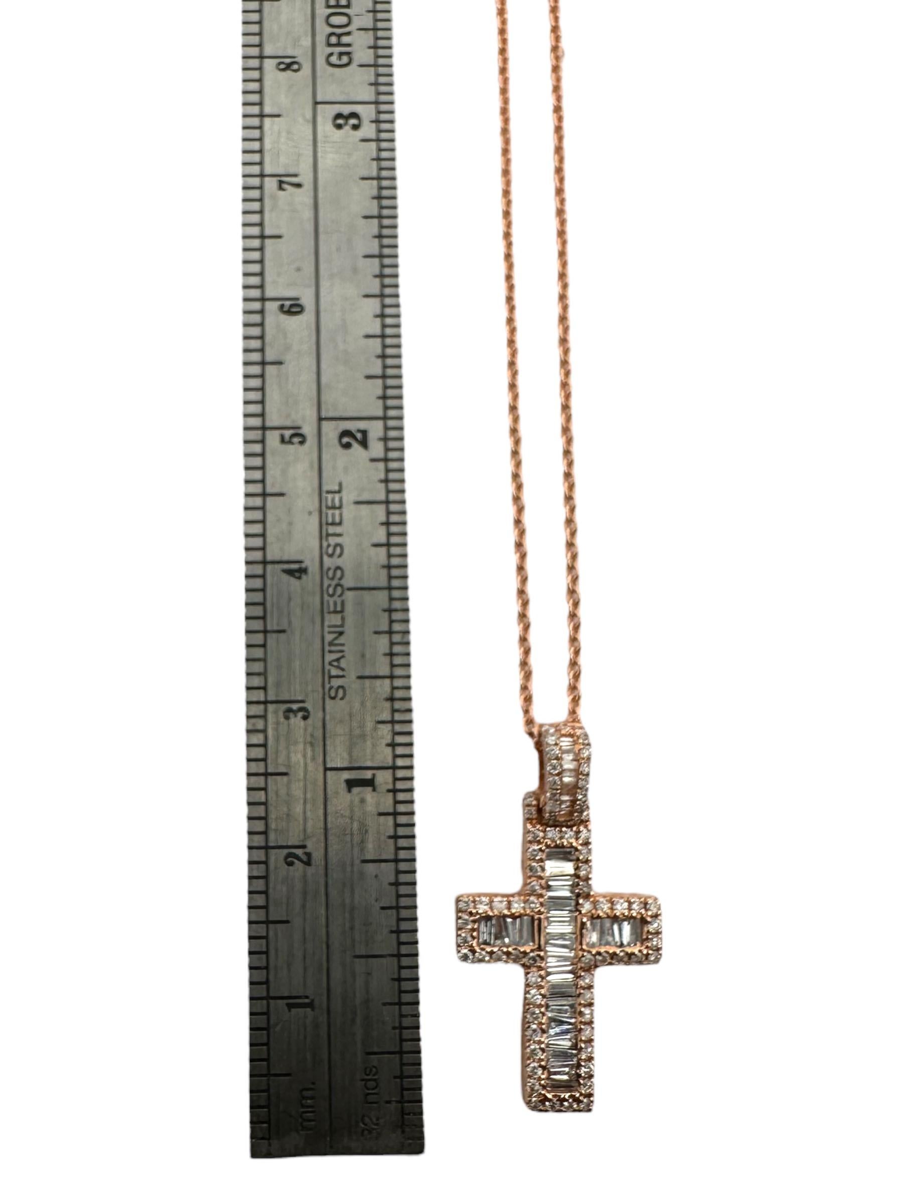 14K Rose Gold Diamond Cross Pendant Necklace For Sale 2