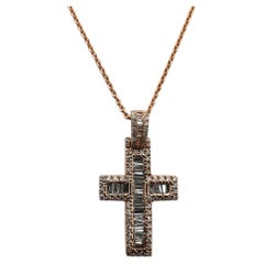 14K Rose Gold Diamond Cross Pendant Necklace
