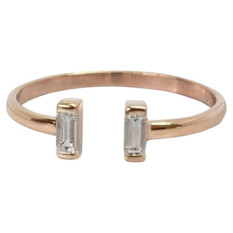 Customizable 14k Gold 0.19 Carat Baguette Diamond Open Cuff Ring For