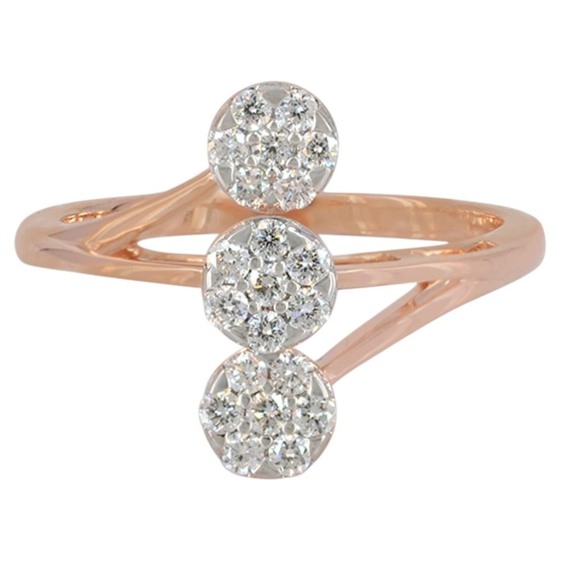 Bague raffinée de créateur en or rose 14 carats sertie de diamants, fabriquée à la main