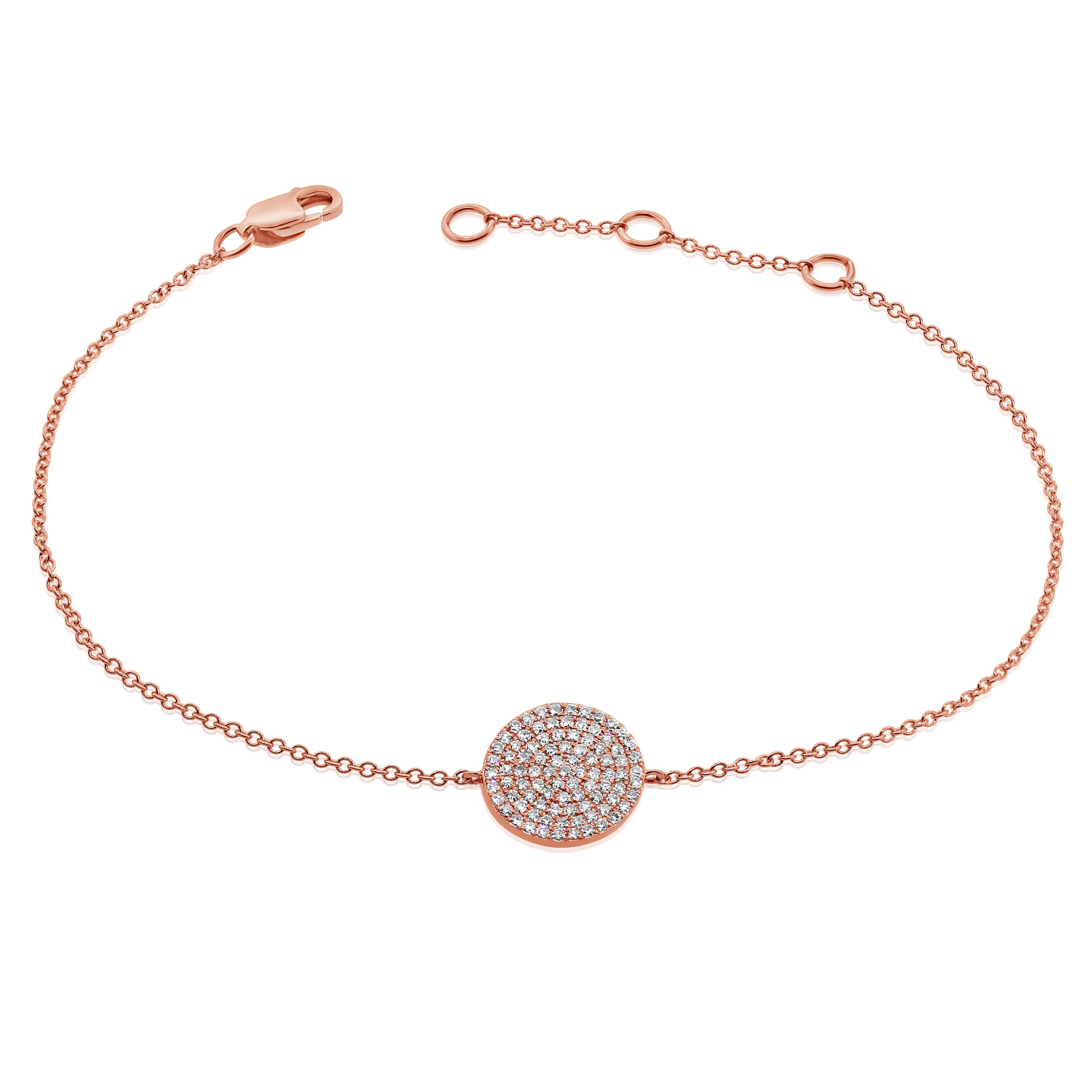 Round Cut 14K Rose Gold Diamond Disc Chain Bracelet for Her For Sale