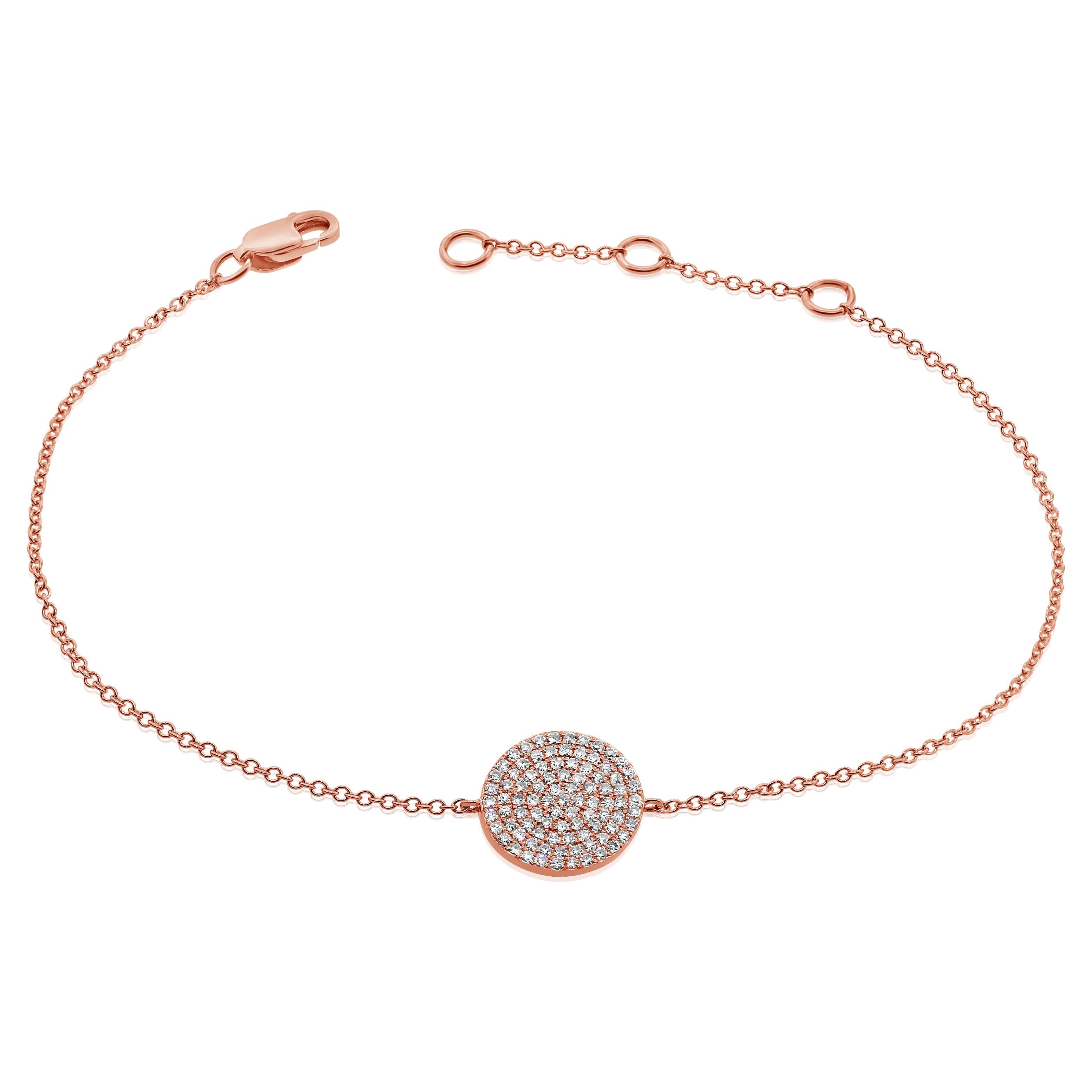 Bracelet à chaîne en forme de disque en or rose 14 carats et diamants pour elle en vente