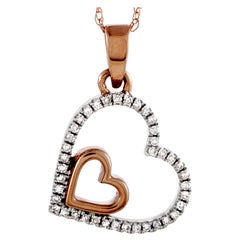 14 Karat Rose Gold Diamond Double Heart Pendant Necklace 14 Karat Rose Gold Diamond Double Heart Pendant Necklace