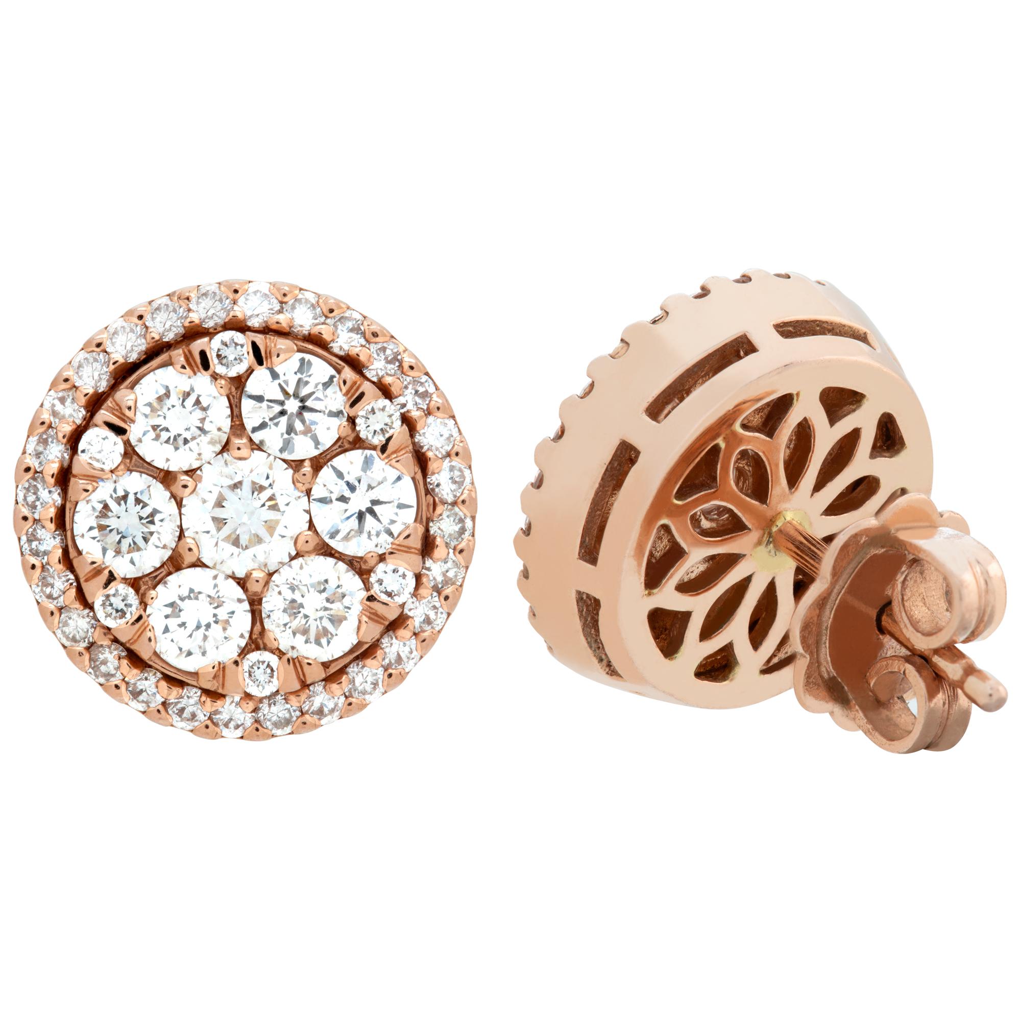 Women's 14k Rose Gold Diamond Earring Studs with over 2 Carats Diamonds For Sale