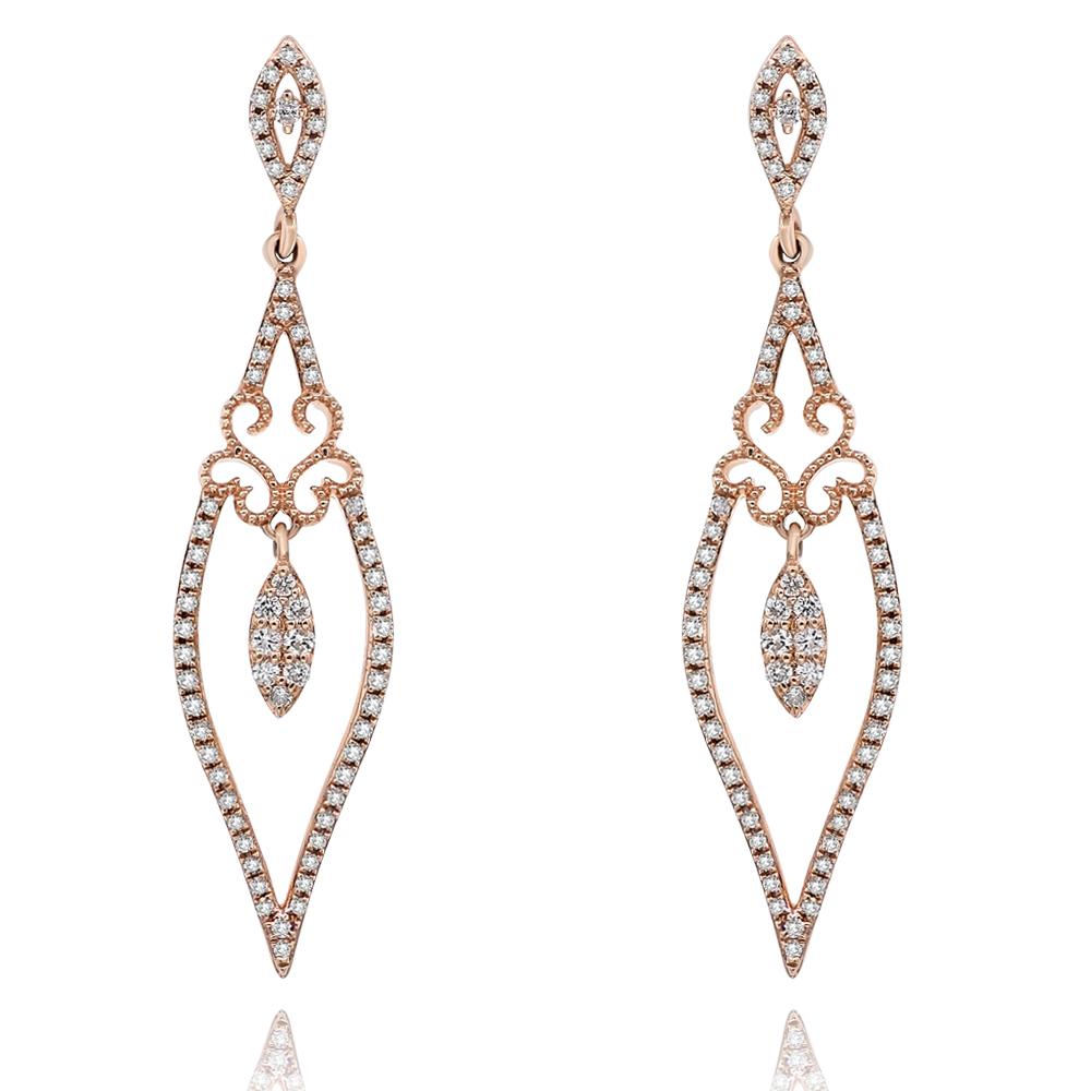 14K Rose Gold Diamond Earrings featuring 0.60 Carats of Diamonds

Underline your look with this sharp 14K Yellow gold shape Diamond Earrings. High quality Diamonds. This Earrings will underline your exquisite look for any occasion.

. is a leading