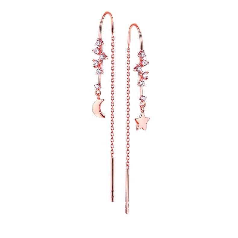 Taglio a rosa Orecchini Moon Star con diamante in oro rosa 14K in vendita