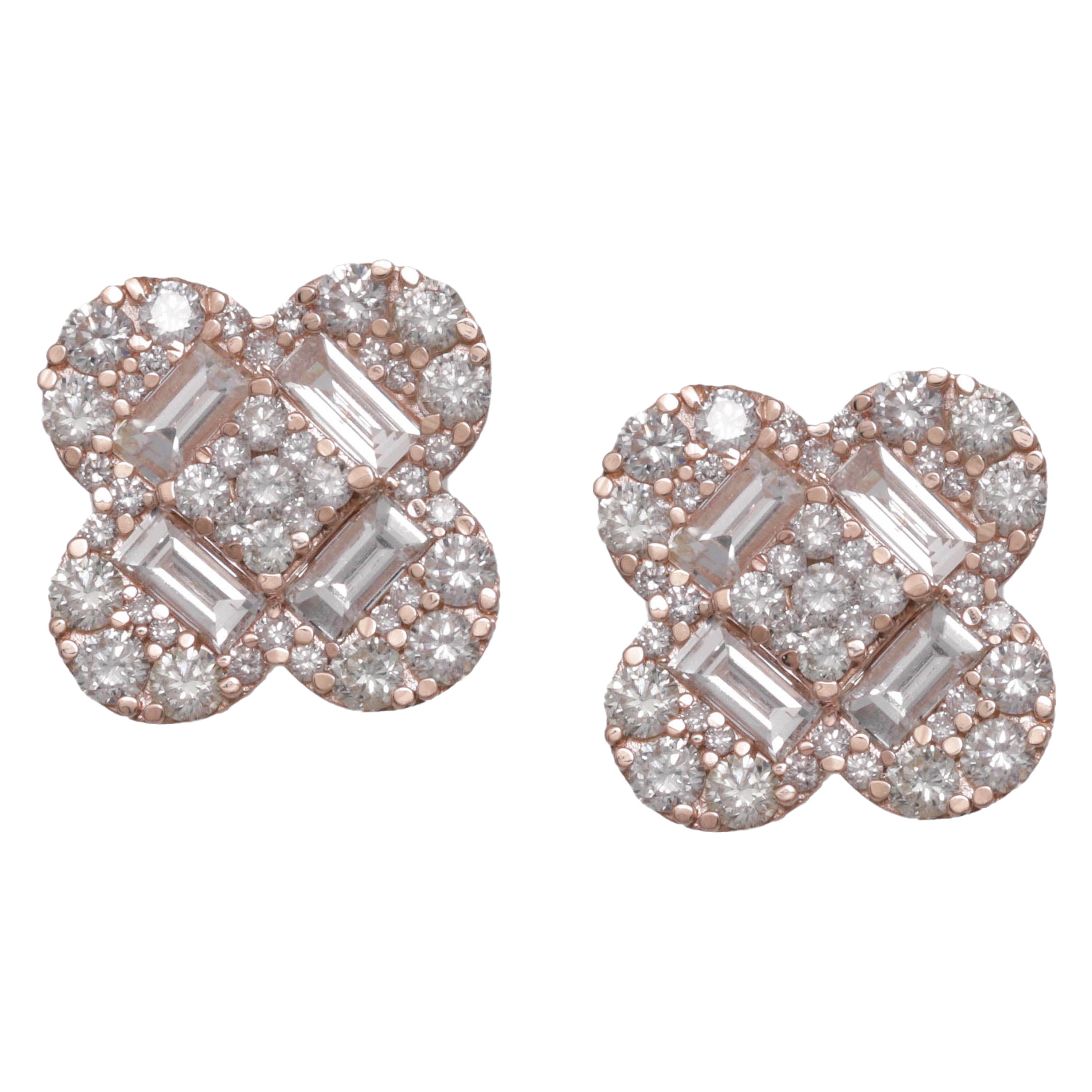 Boucles d'oreilles en or rose 14K avec diamants