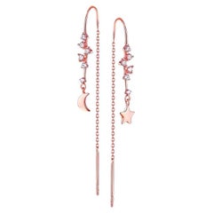 Moon Star Diamond 14K Rose Gold Threader Earrings