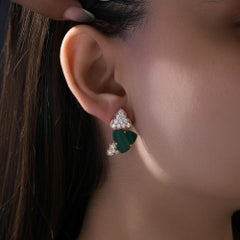 14k Rose Gold Diamond Earrings with Malachite 1.80 Ct Natural Gemstone Jewelry