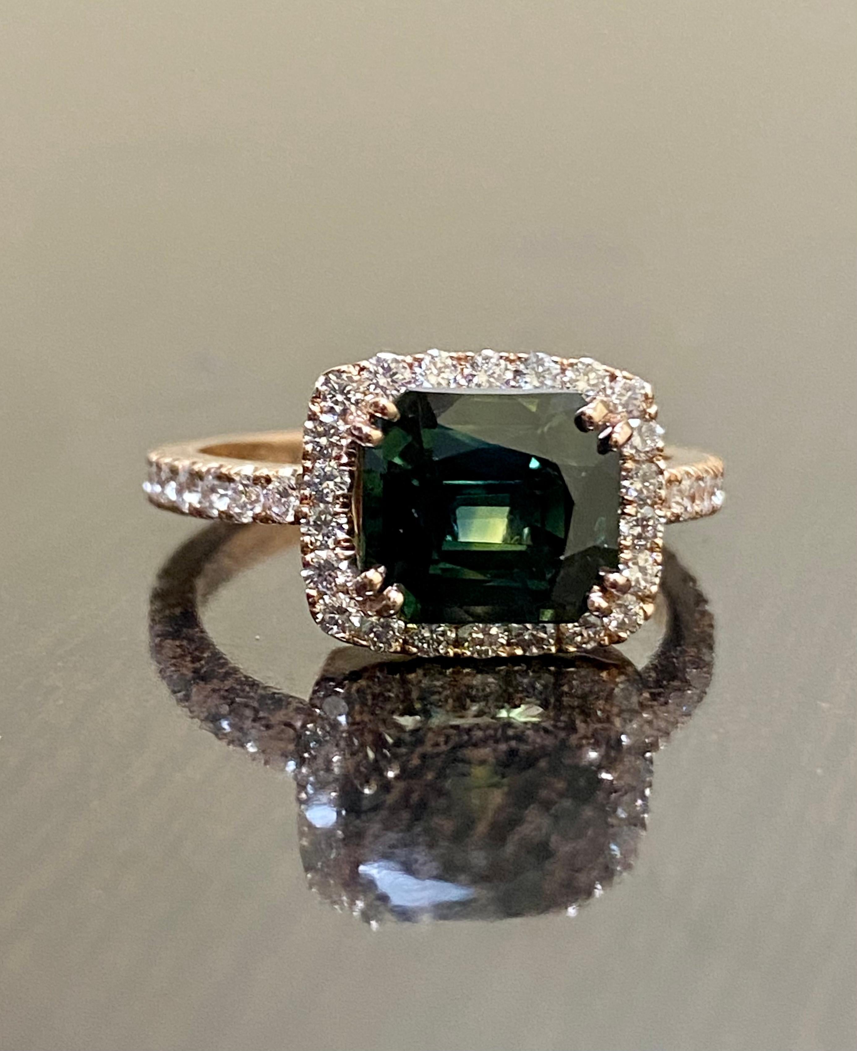 14K Rose Gold Diamond East West Peacock 3.66 Carat Sapphire Engagement Ring  4