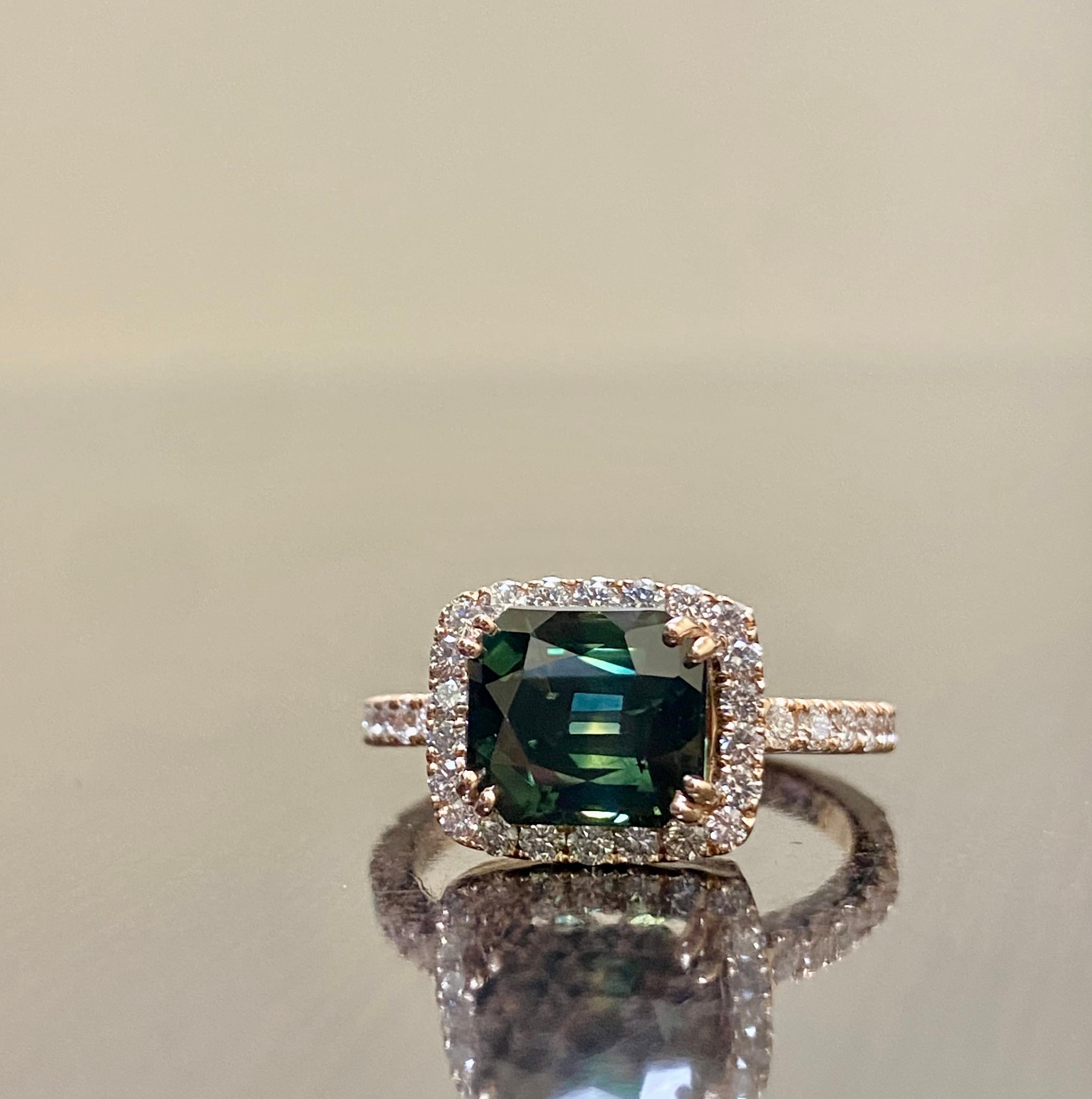 14K Rose Gold Diamond East West Peacock 3.66 Carat Sapphire Engagement Ring  5