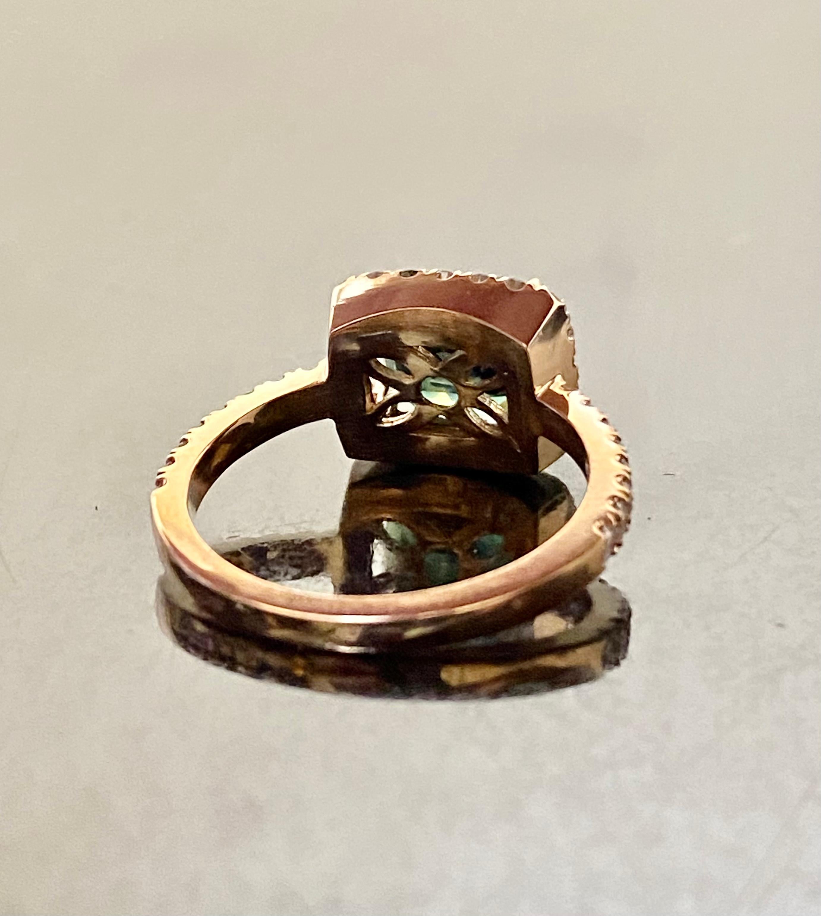 Art Deco 14K Rose Gold Diamond East West Peacock 3.66 Carat Sapphire Engagement Ring 
