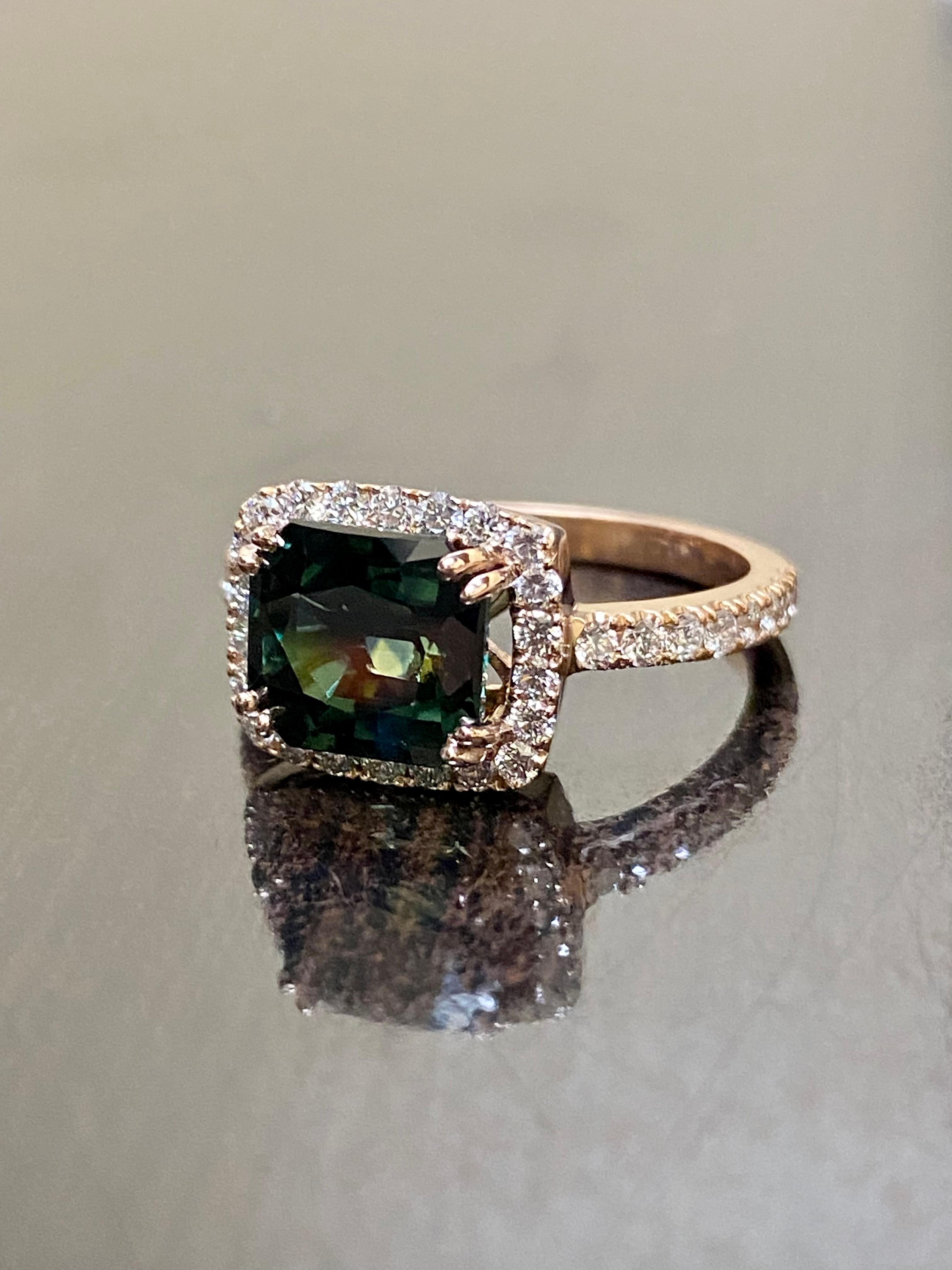 Radiant Cut 14K Rose Gold Diamond East West Peacock 3.66 Carat Sapphire Engagement Ring 