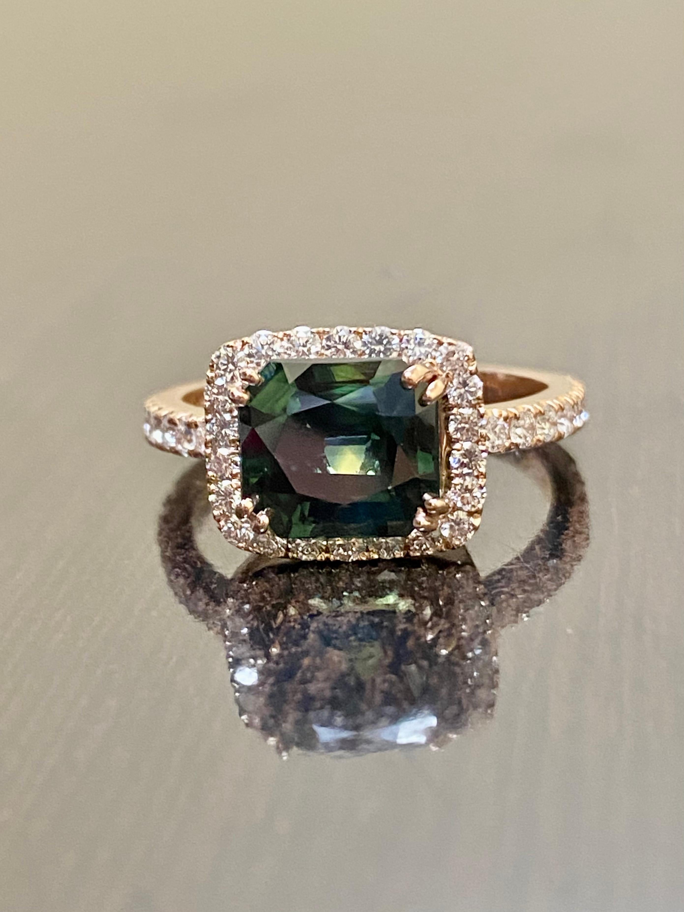 14K Rose Gold Diamond East West Peacock 3.66 Carat Sapphire Engagement Ring  In New Condition In Los Angeles, CA