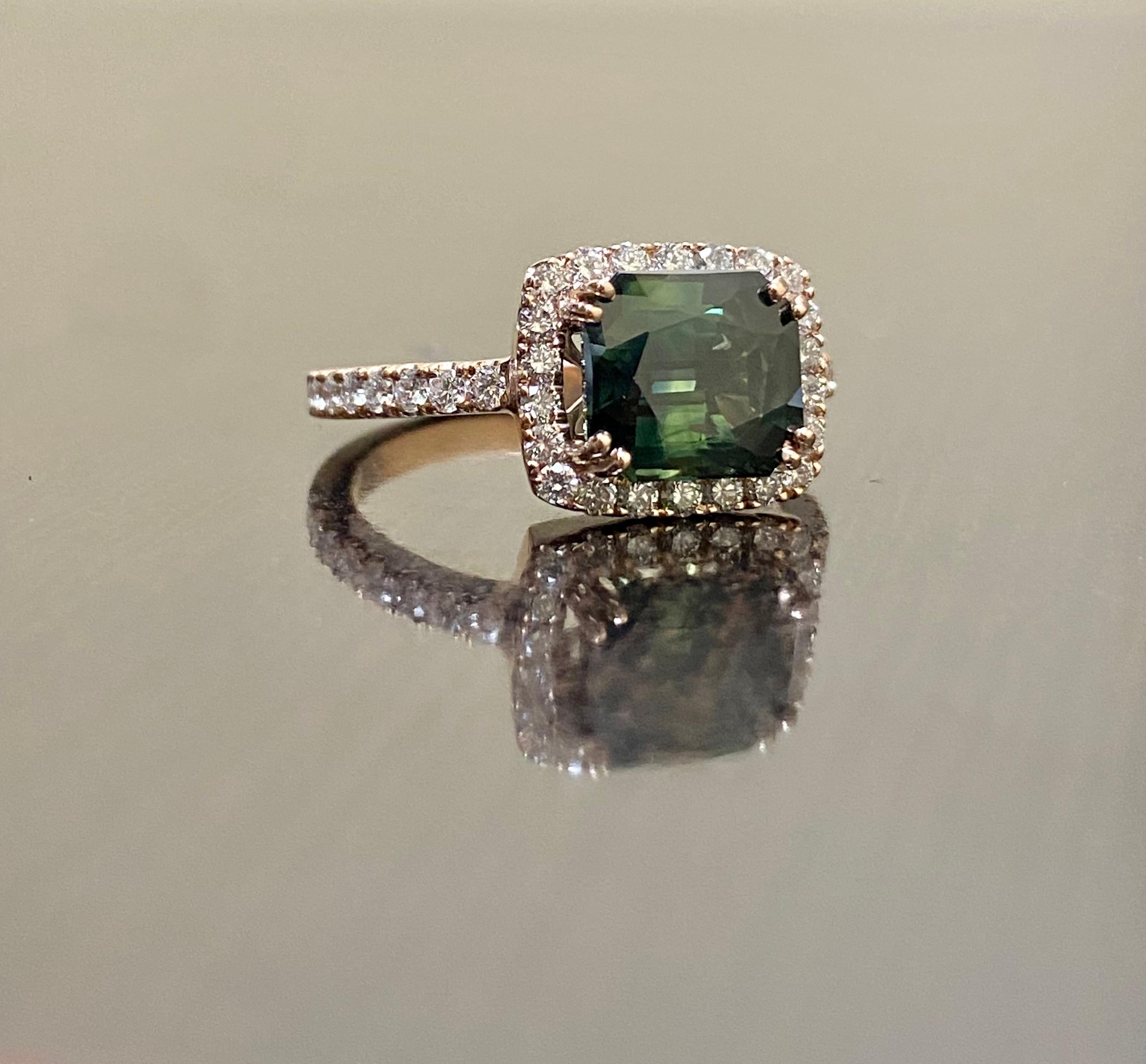 14K Rose Gold Diamond East West Peacock 3.66 Carat Sapphire Engagement Ring  1