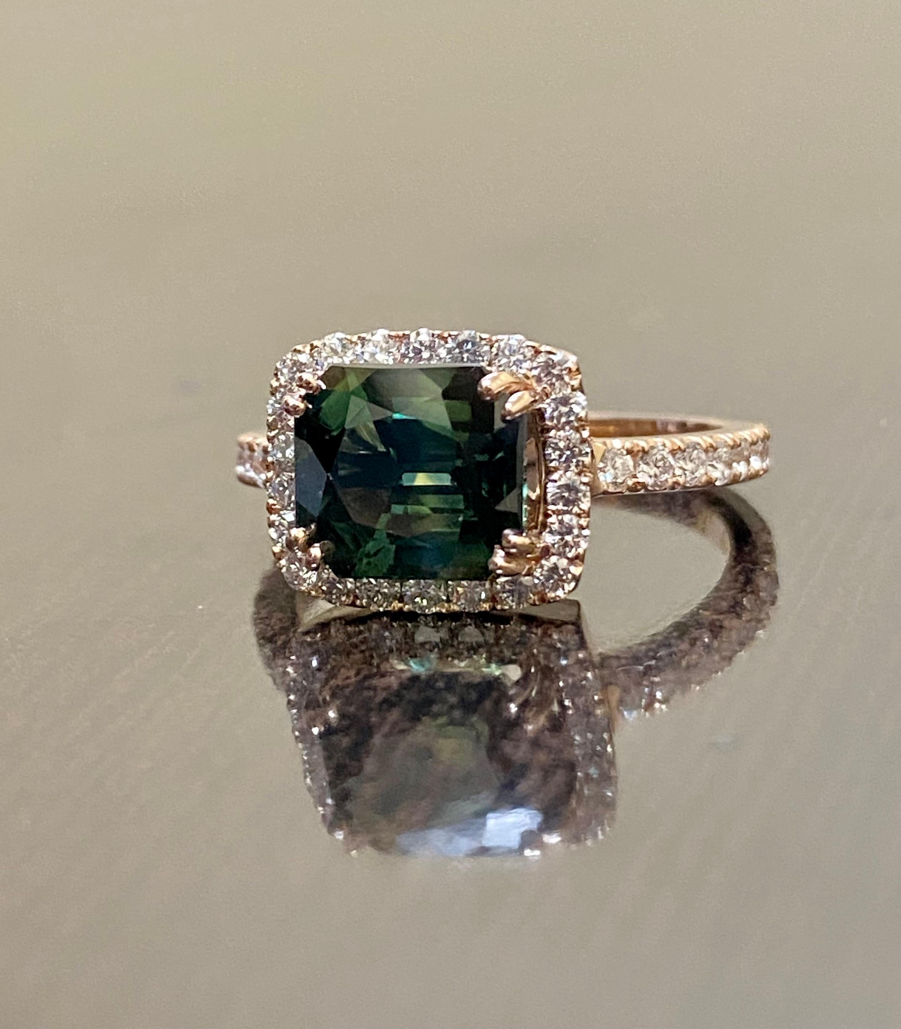 14K Rose Gold Diamond East West Peacock 3.66 Carat Sapphire Engagement Ring  3