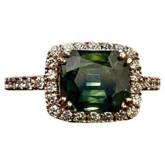 14K Rose Gold Diamond East West Peacock 3.66 Carat Sapphire Engagement Ring 
