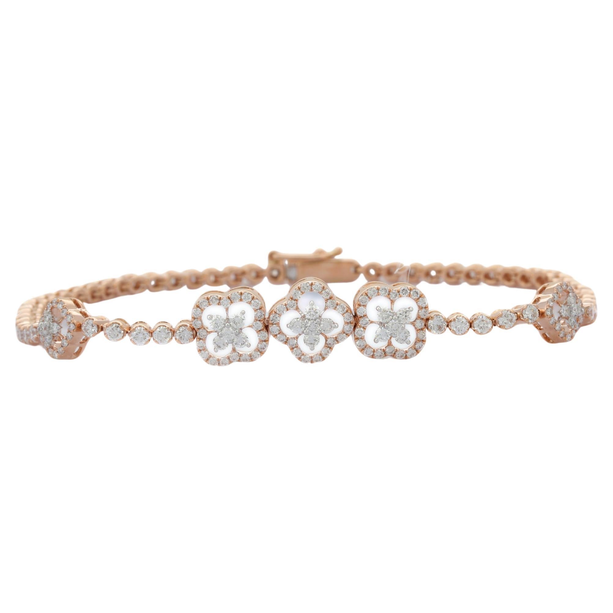 Bracelet de fiançailles floral en or rose 14 carats avec diamants de 2,89 carats