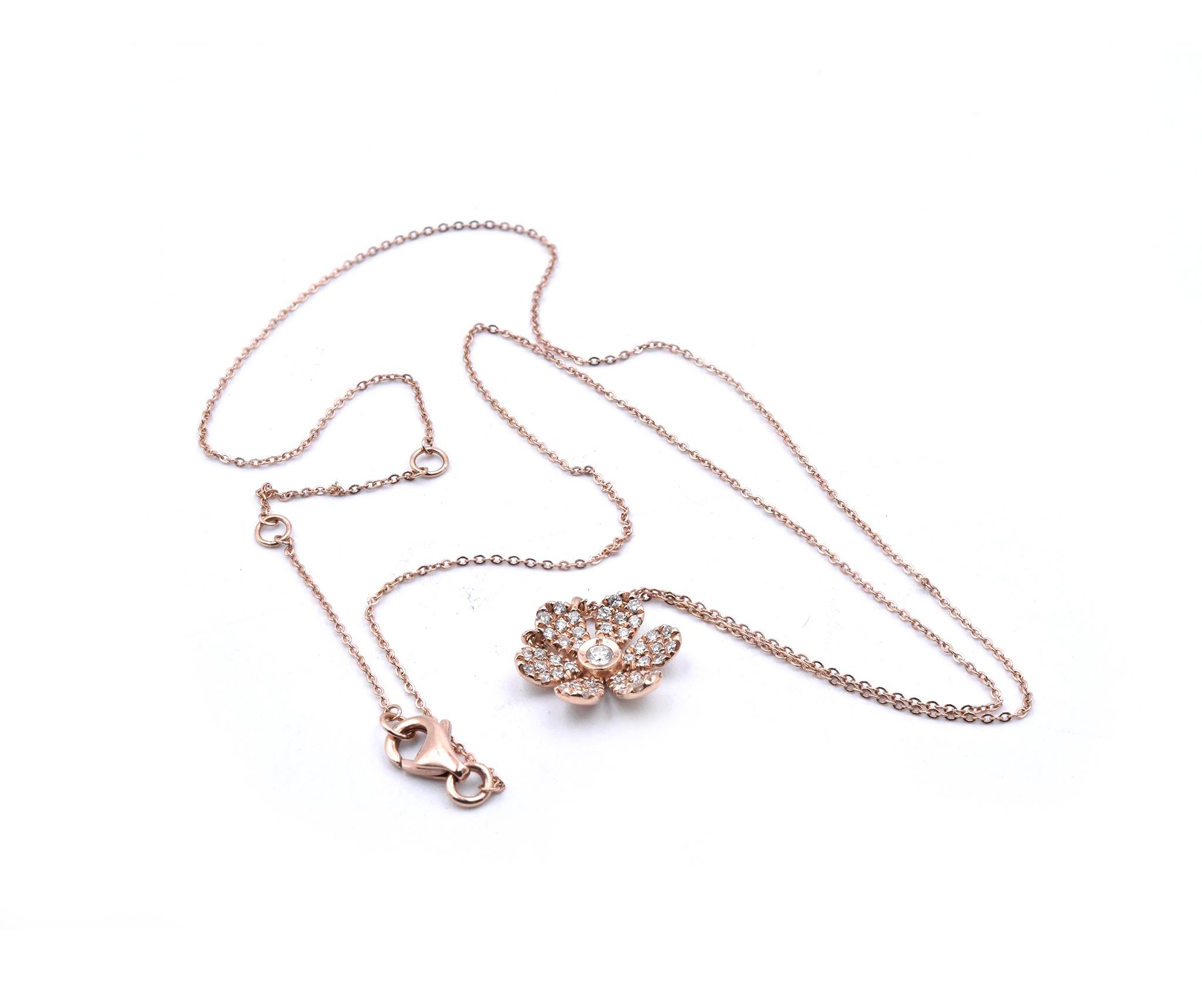 14 Karat Rose Gold Diamond Flower Necklace In Excellent Condition In Scottsdale, AZ