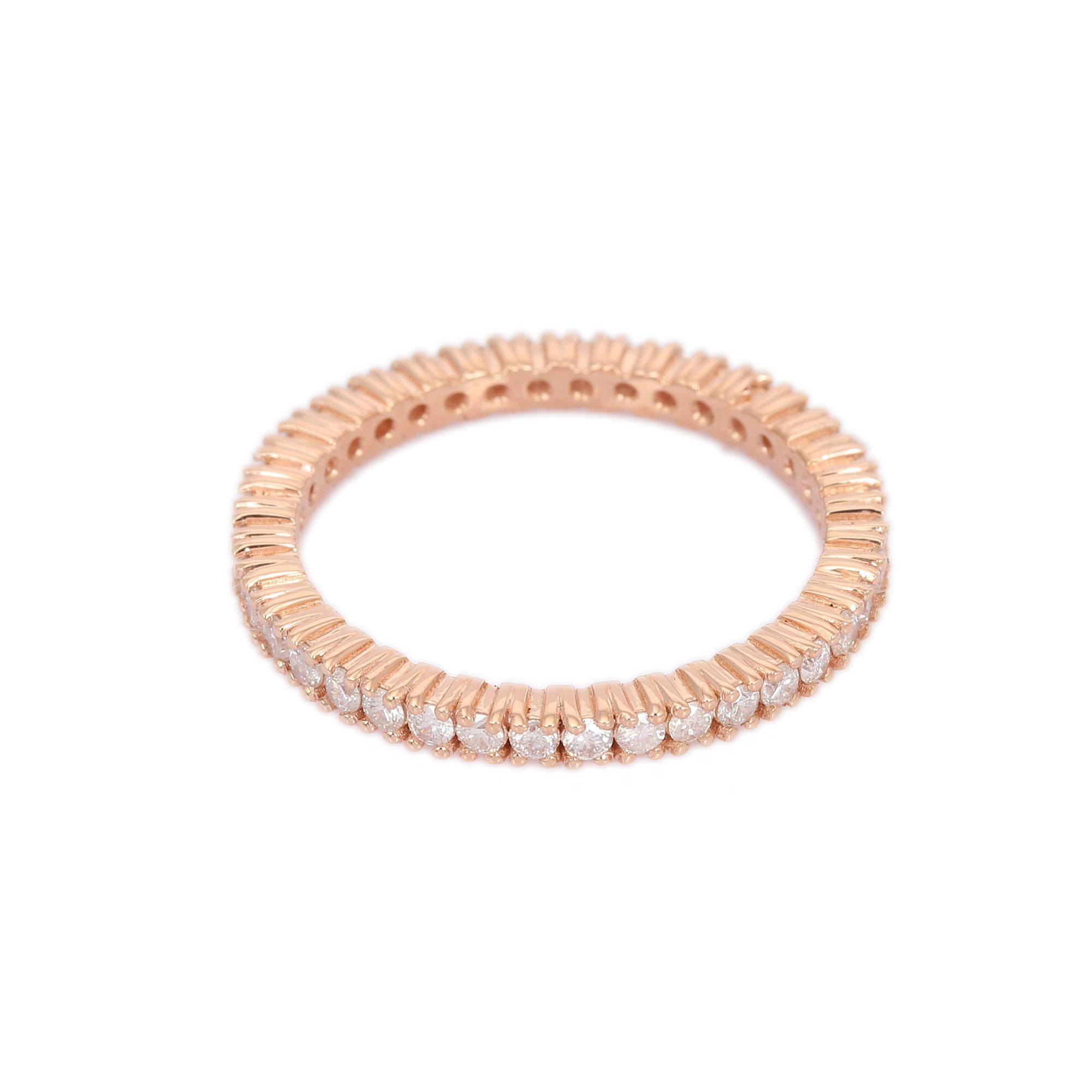 For Sale:  14K Rose Gold Genuine Diamond Thin Eternity Band Ring for Engagement 3
