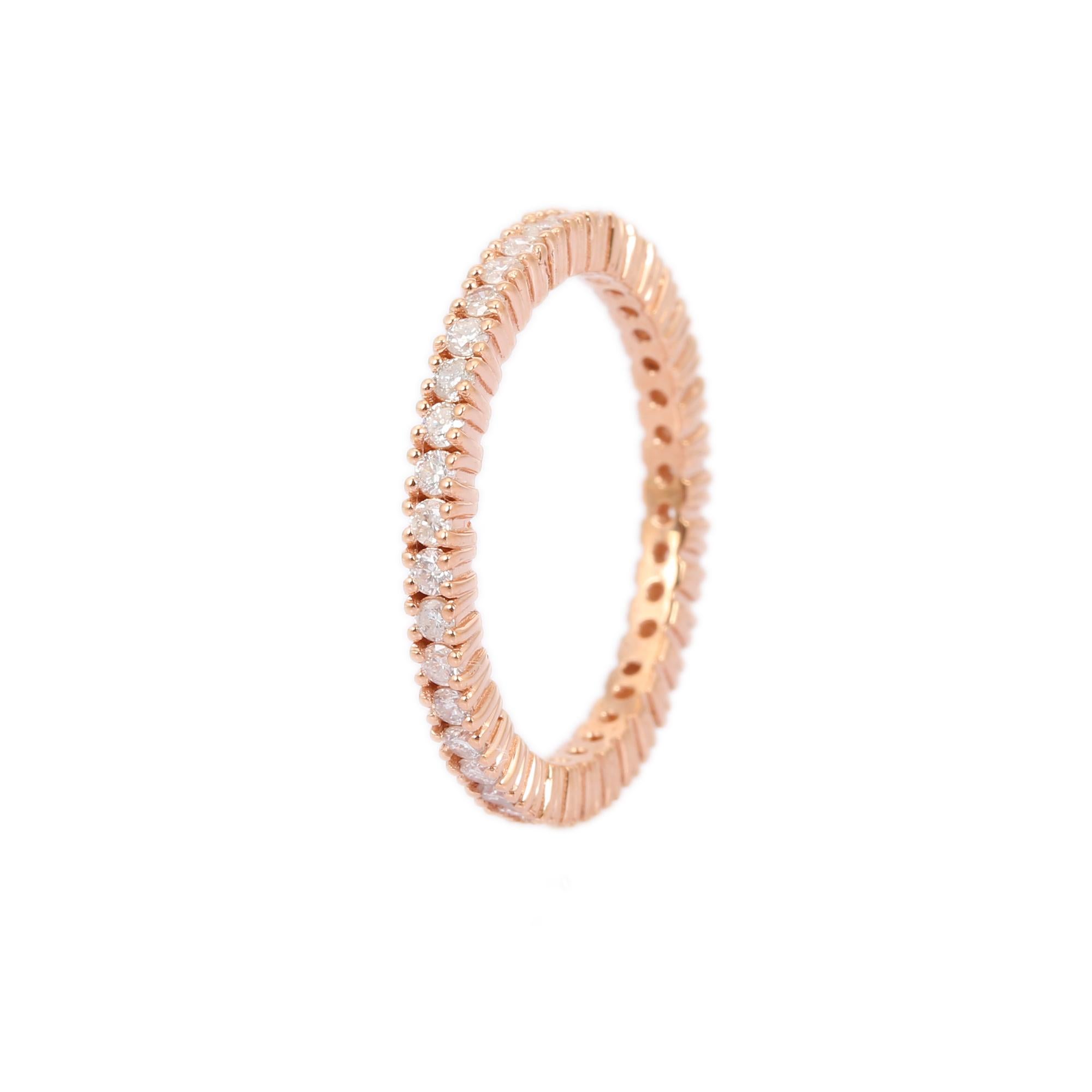 For Sale:  14K Rose Gold Genuine Diamond Thin Eternity Band Ring for Engagement 5