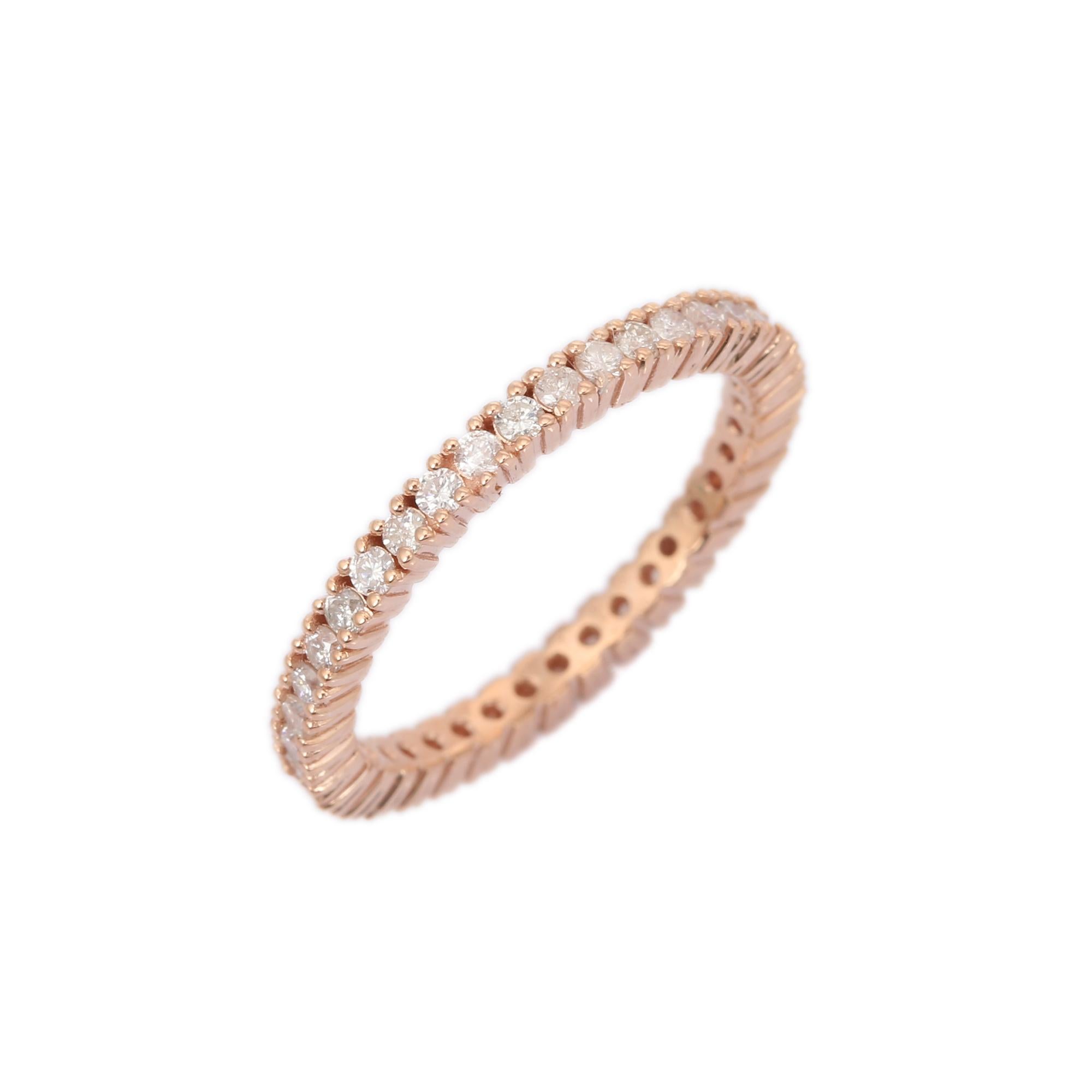 For Sale:  14K Rose Gold Genuine Diamond Thin Eternity Band Ring for Engagement 7