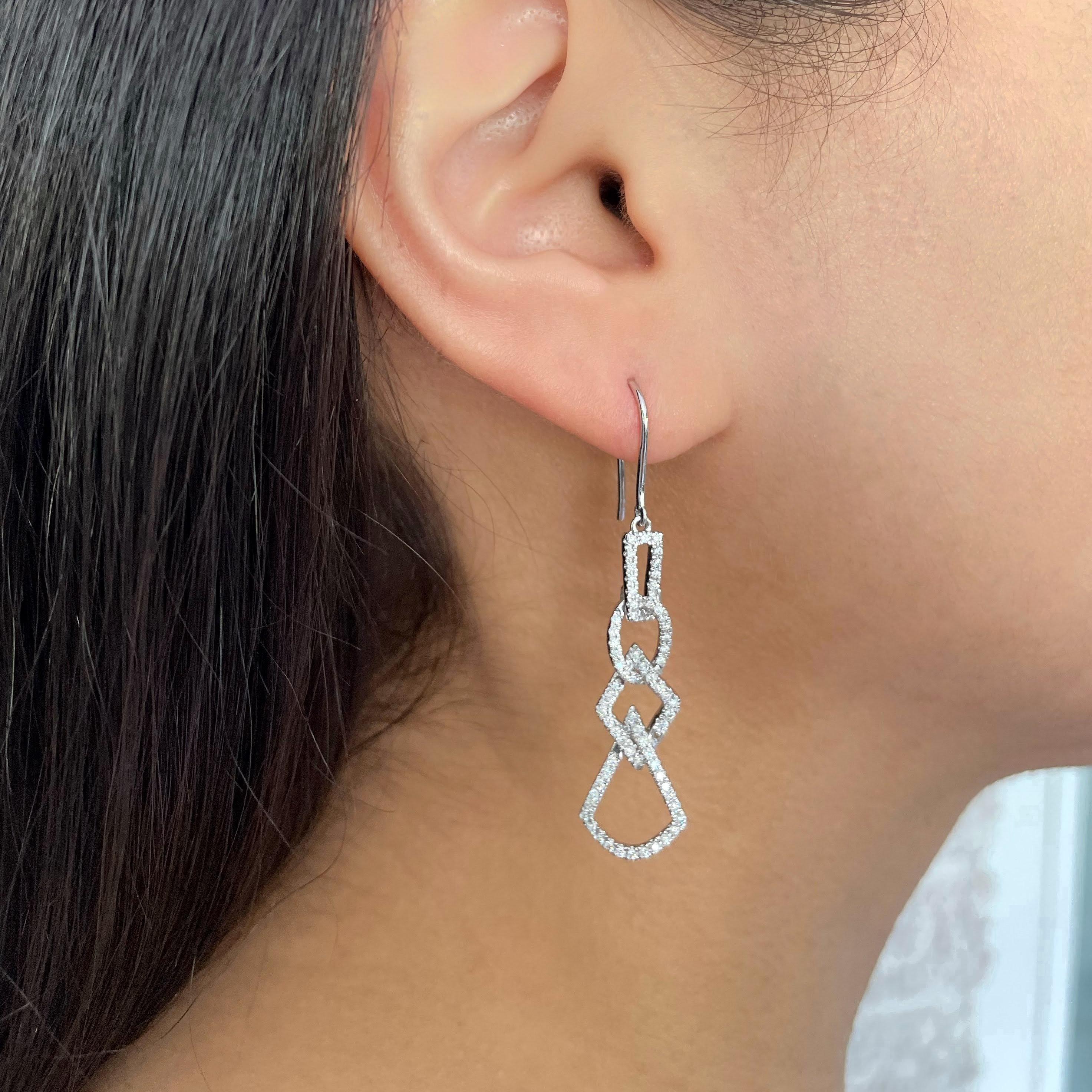 14K Rose Gold Diamond Geo Drop Earrings In New Condition For Sale In New York, NY