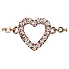 14K Rose Gold Diamond Heart on Chain Bracelet or Ankle Bracelet