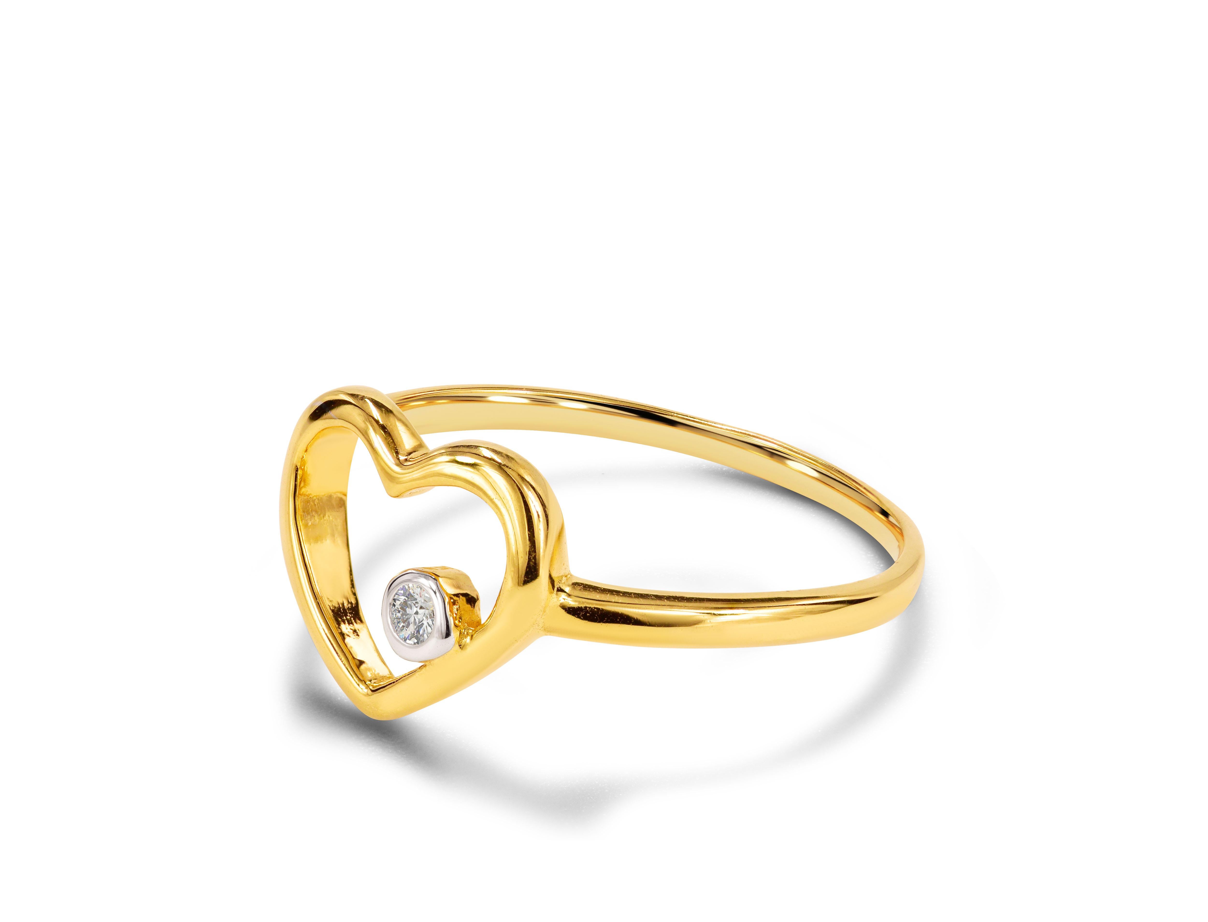 For Sale:  14k Rose Gold Diamond Heart Ring Minimal Heart Ring with Bezel Set Diamond 3