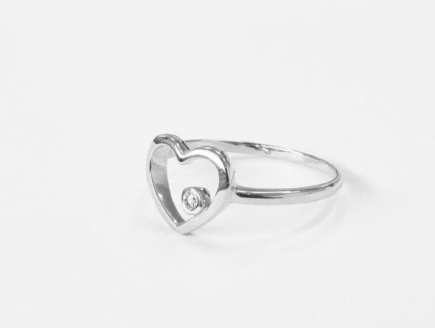 For Sale:  14k Rose Gold Diamond Heart Ring Minimal Heart Ring with Bezel Set Diamond 9