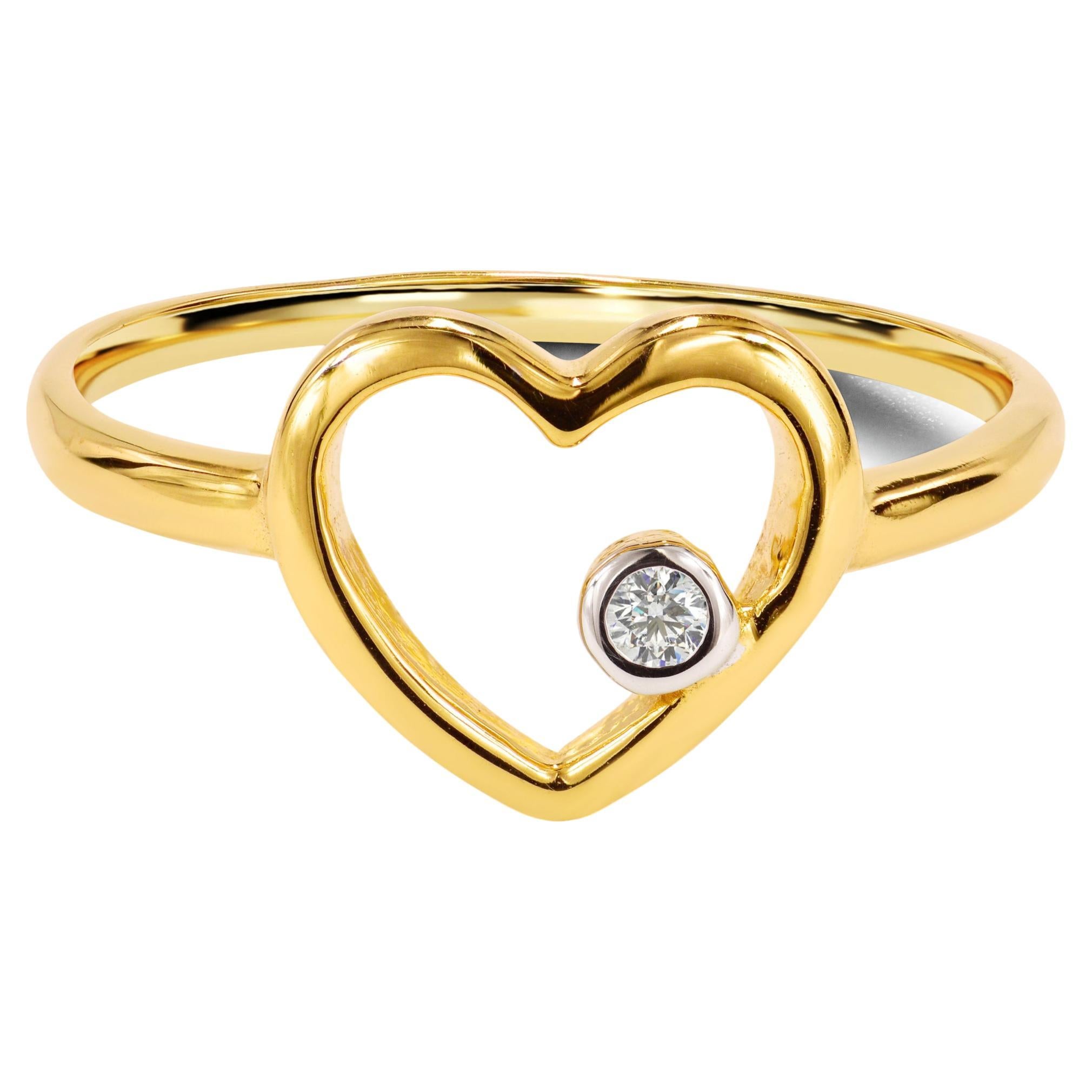 For Sale:  14k Rose Gold Diamond Heart Ring Minimal Heart Ring with Bezel Set Diamond