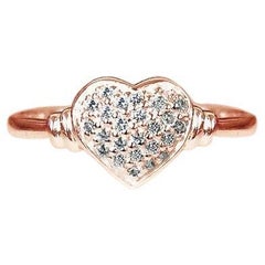 14k Rose Gold Diamond Heart Ring Pave Heart Ring Engagement Ring