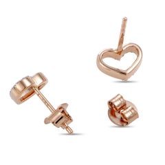 14 Karat Rose Gold Diamond Heart Shape Push Back Earrings