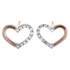 14 Karat Rose Gold Diamond Heart Shape Push Back Earrings