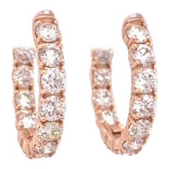 14K Rose Gold Diamond Hoop Earrings 3.59 Carats