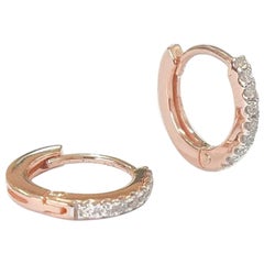14k Rose Gold Diamond Hoop Earrings Diamond Huggies Earrings