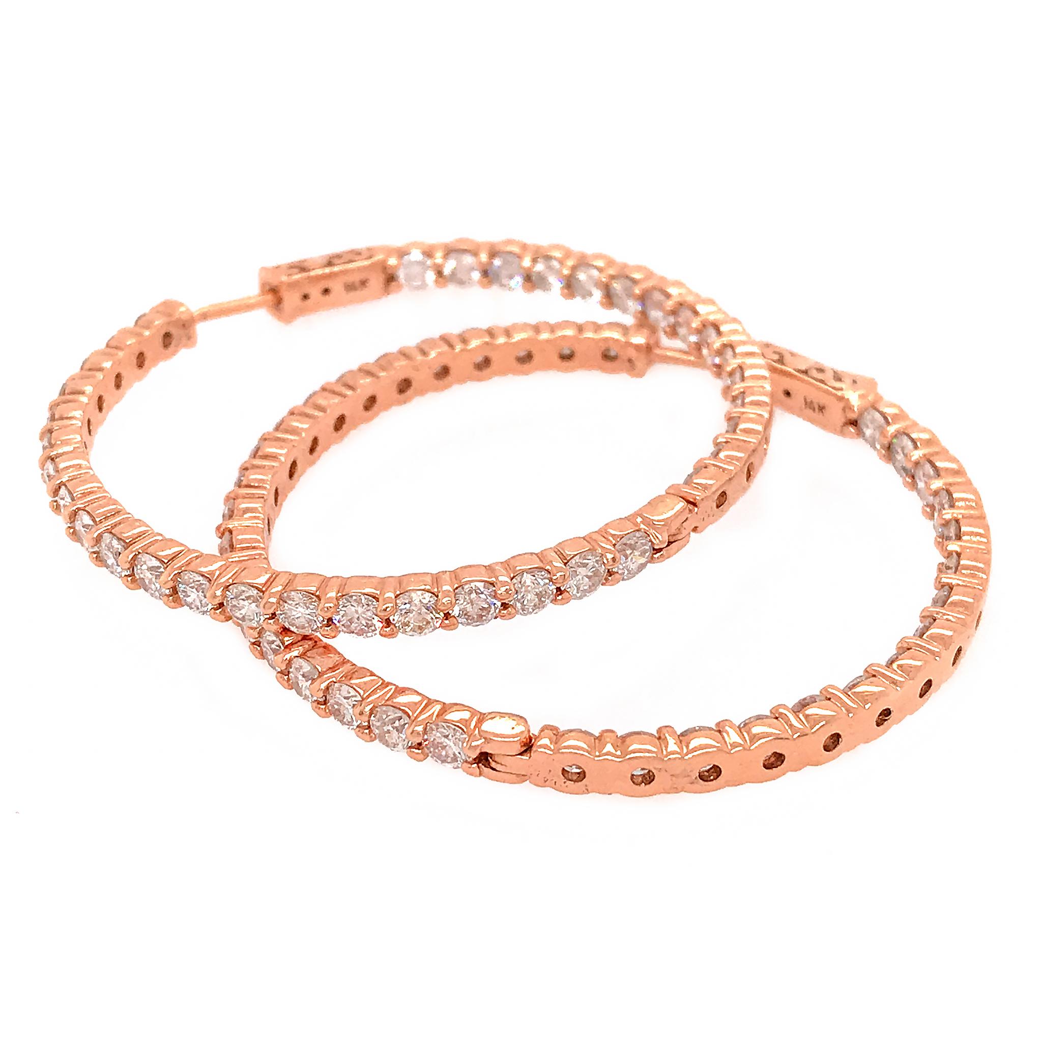 Women's 14 Karat Rose Gold Diamond Hoop Earrings