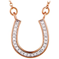 14 Karat Rose Gold Diamond Horseshoe Pendant Necklace