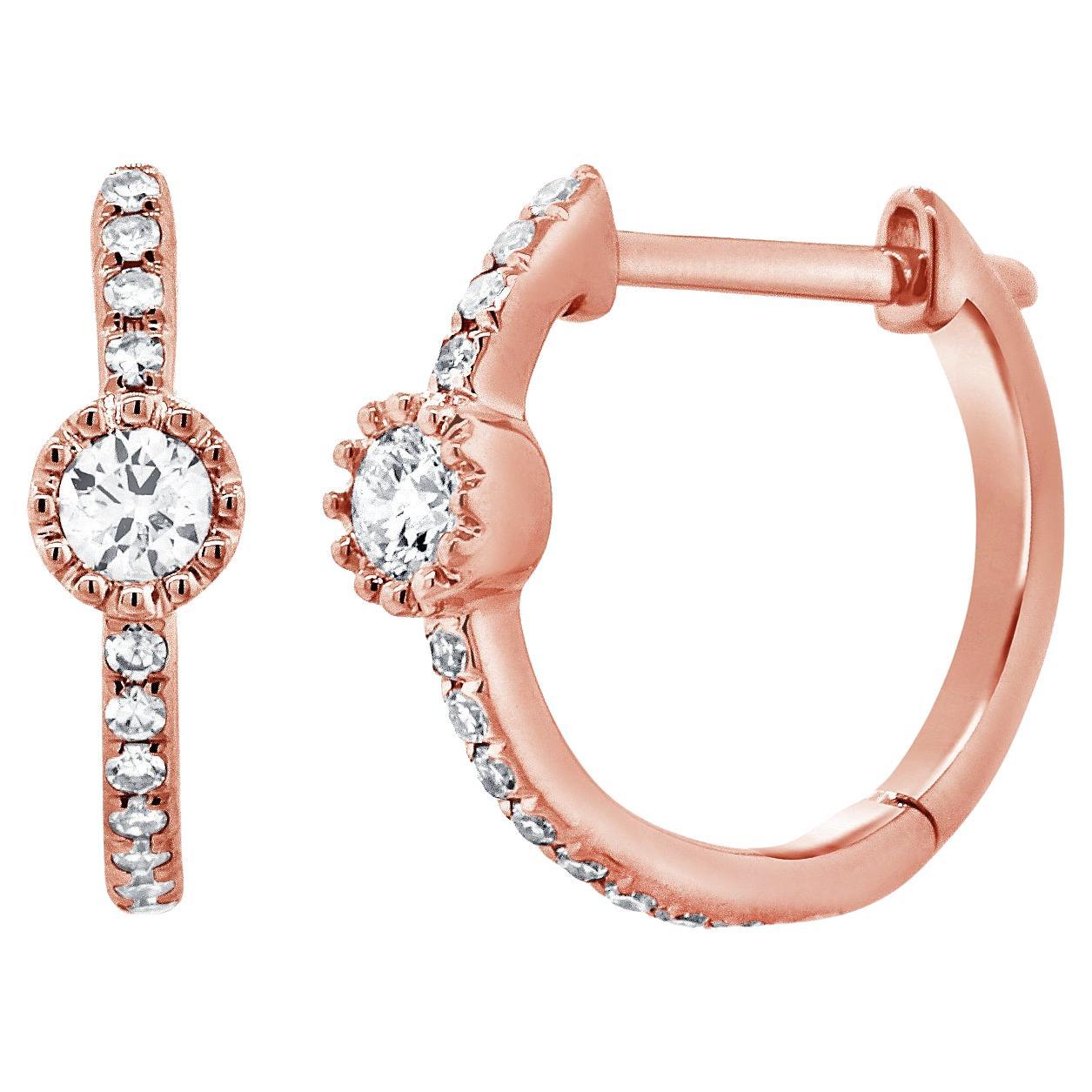 14K Rose Gold Diamond Huggie Earrings for Her For Sale