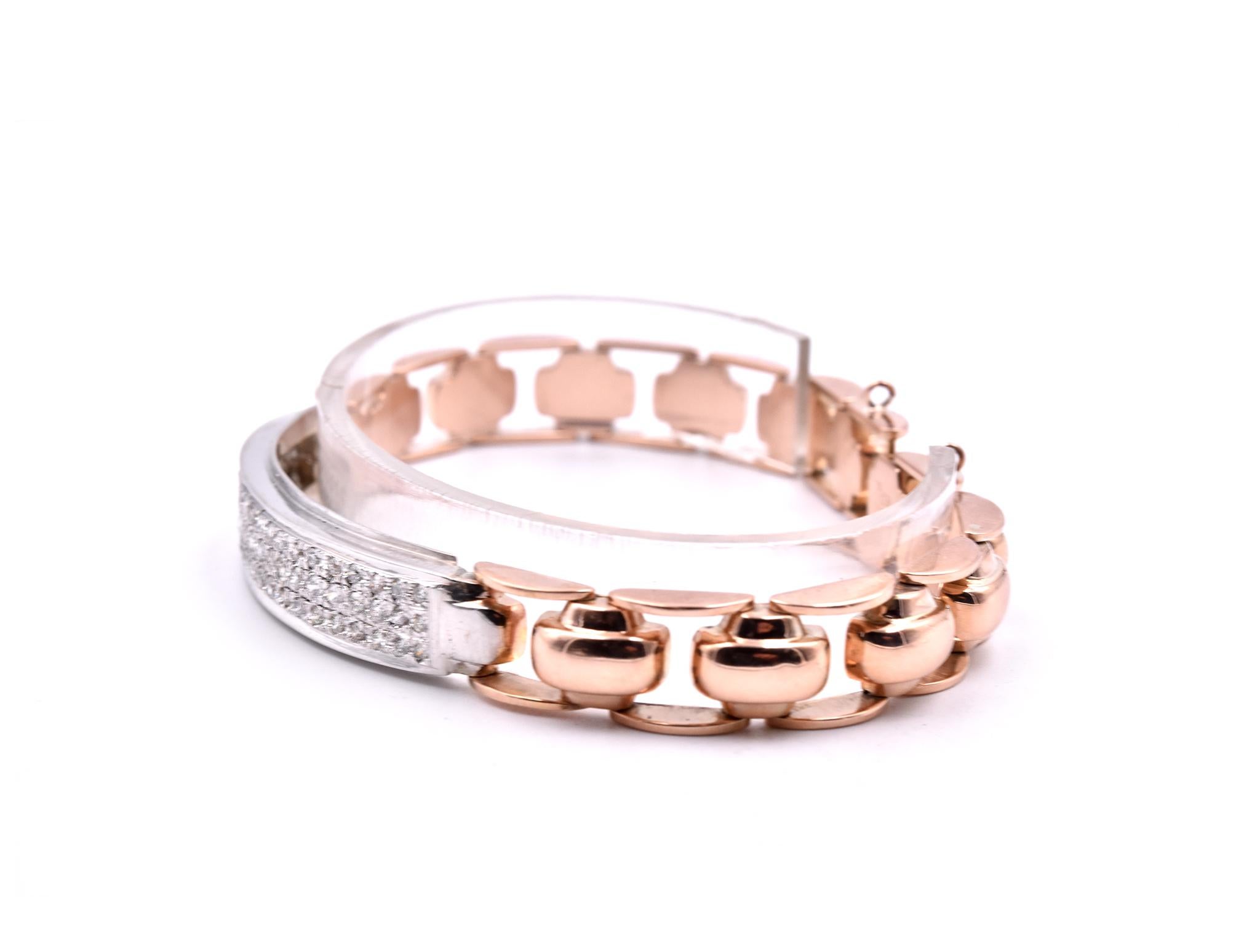 Round Cut 14 Karat Rose Gold Diamond ID Bracelet For Sale