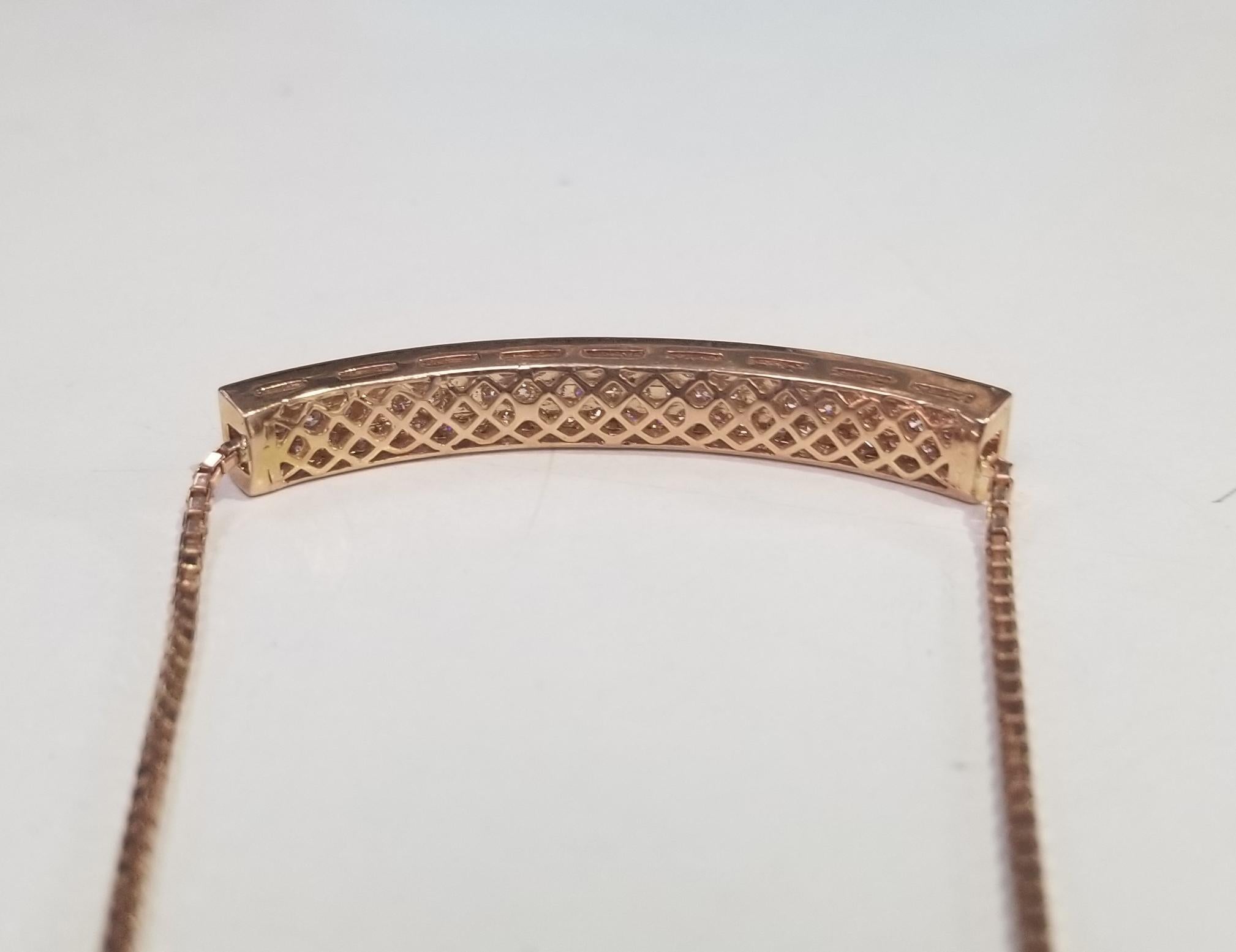 Contemporary 14 Karat Rose Gold Diamond ID Pave' Bracelet with Adjustable Pulls