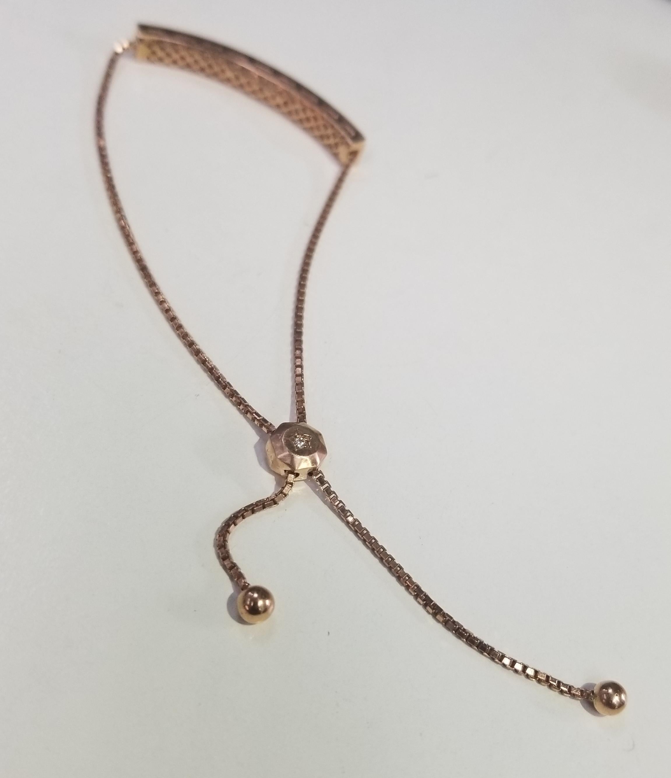 Round Cut 14 Karat Rose Gold Diamond ID Pave' Bracelet with Adjustable Pulls