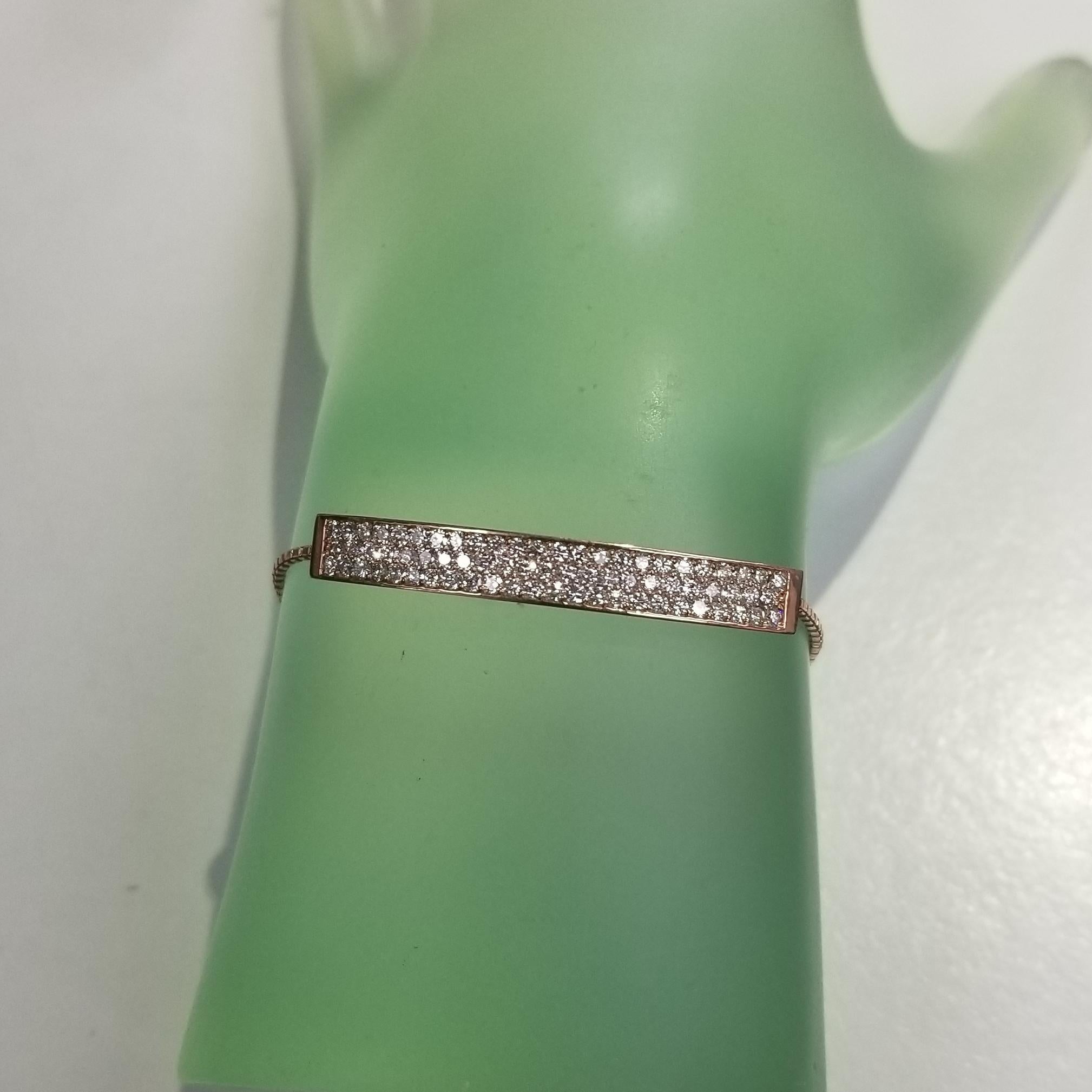 Women's or Men's 14 Karat Rose Gold Diamond ID Pave' Bracelet with Adjustable Pulls