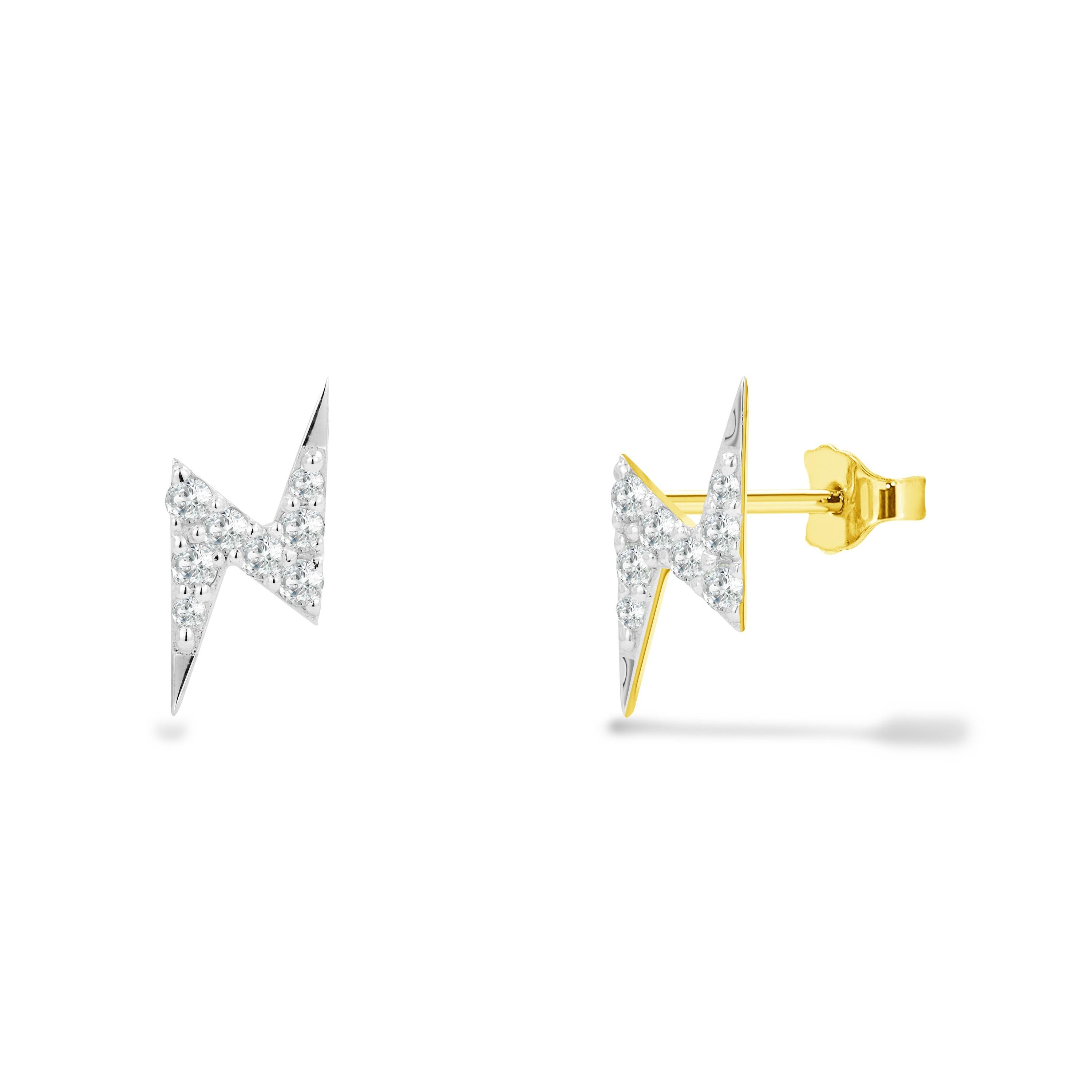 Dainty Diamond Lightning Bolt Stud Earrings 14k Rose Gold, Yellow Gold, White Gold.

These Dainty Stud Earrings are made of 14k solid gold featuring shiny brilliant round cut natural diamonds set by a master setter in our studio. Simple but unique,
