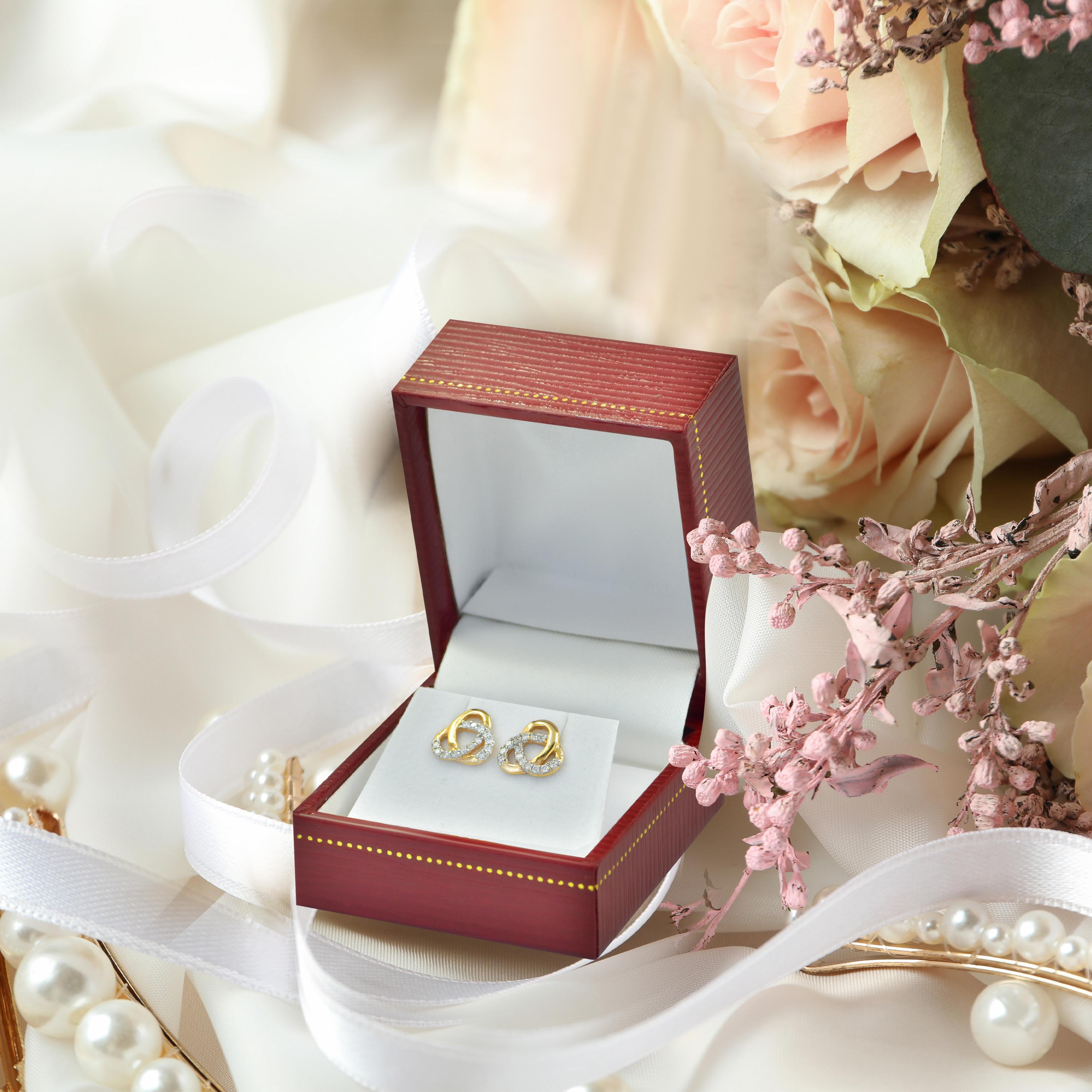14k Gold Diamond Love Knot Stud Earrings Bride Earrings Wedding Anniversary For Sale 4