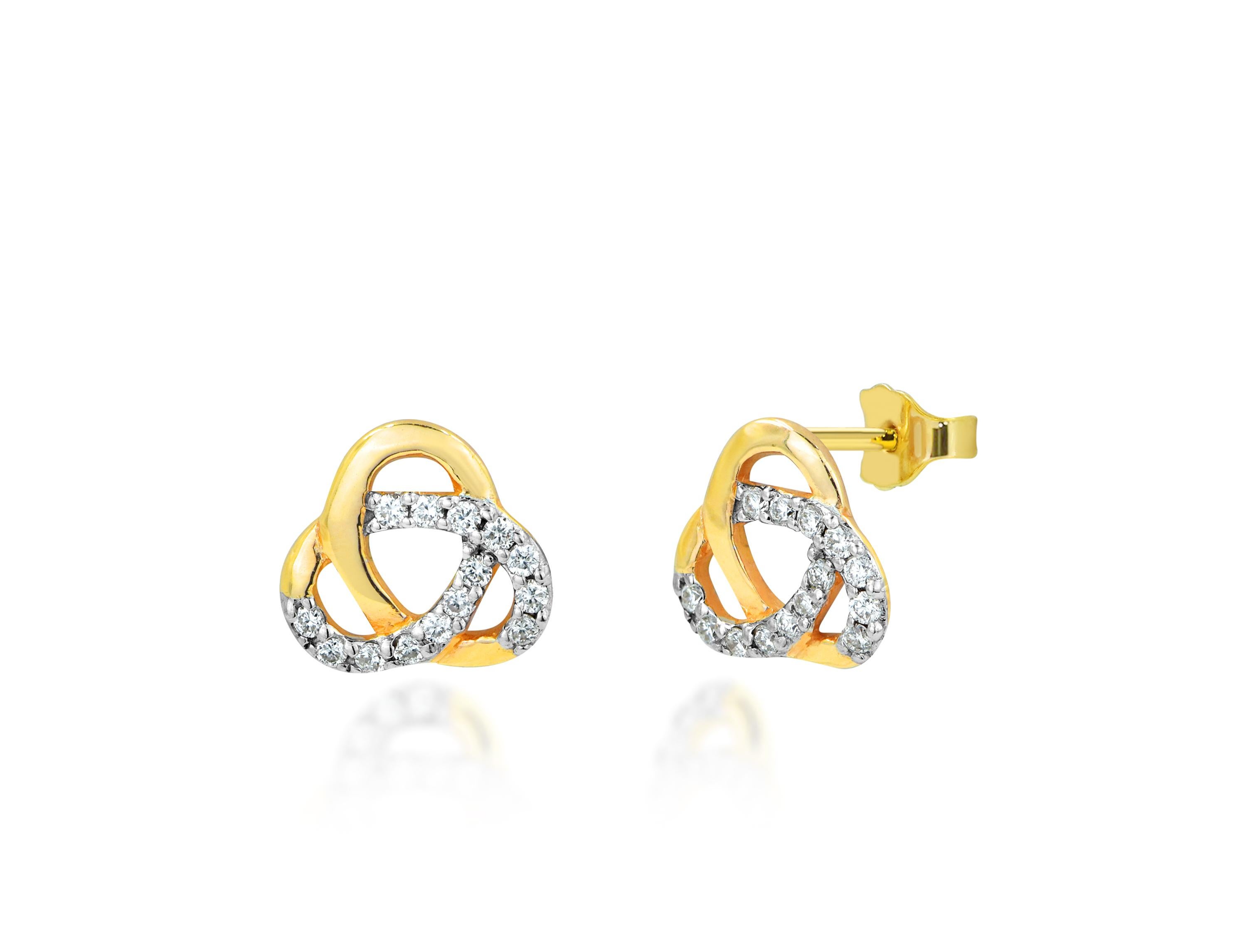 Diamond Love Knot Stud Earrings in 14k Rose Gold, Yellow Gold, White Gold.

These Dainty Stud Earrings are made of 14k solid gold featuring shiny brilliant round cut natural diamonds set by master setter in our studio. Simple but unique, elegant and